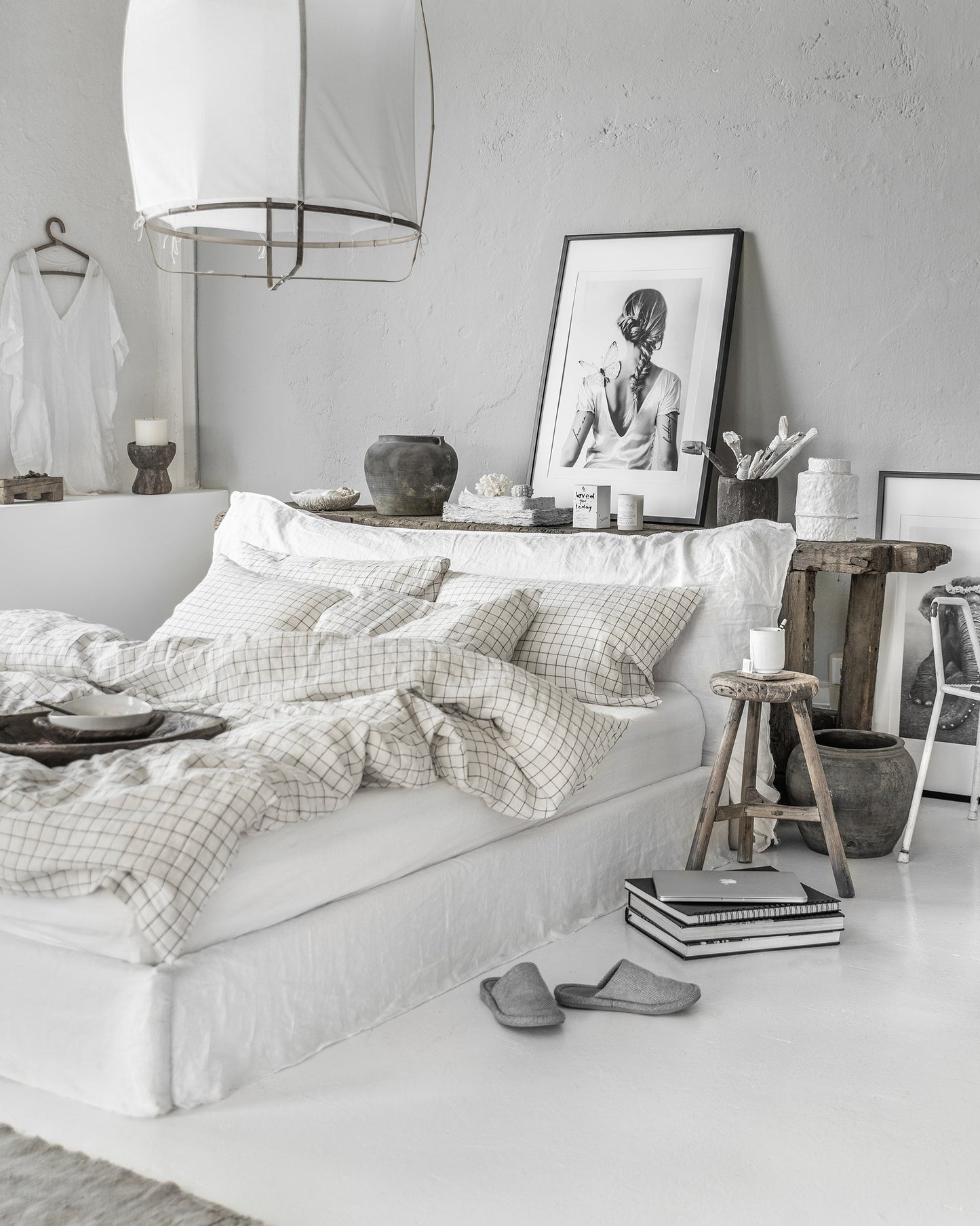 Custom size Charcoal grid linen duvet cover - MagicLinen