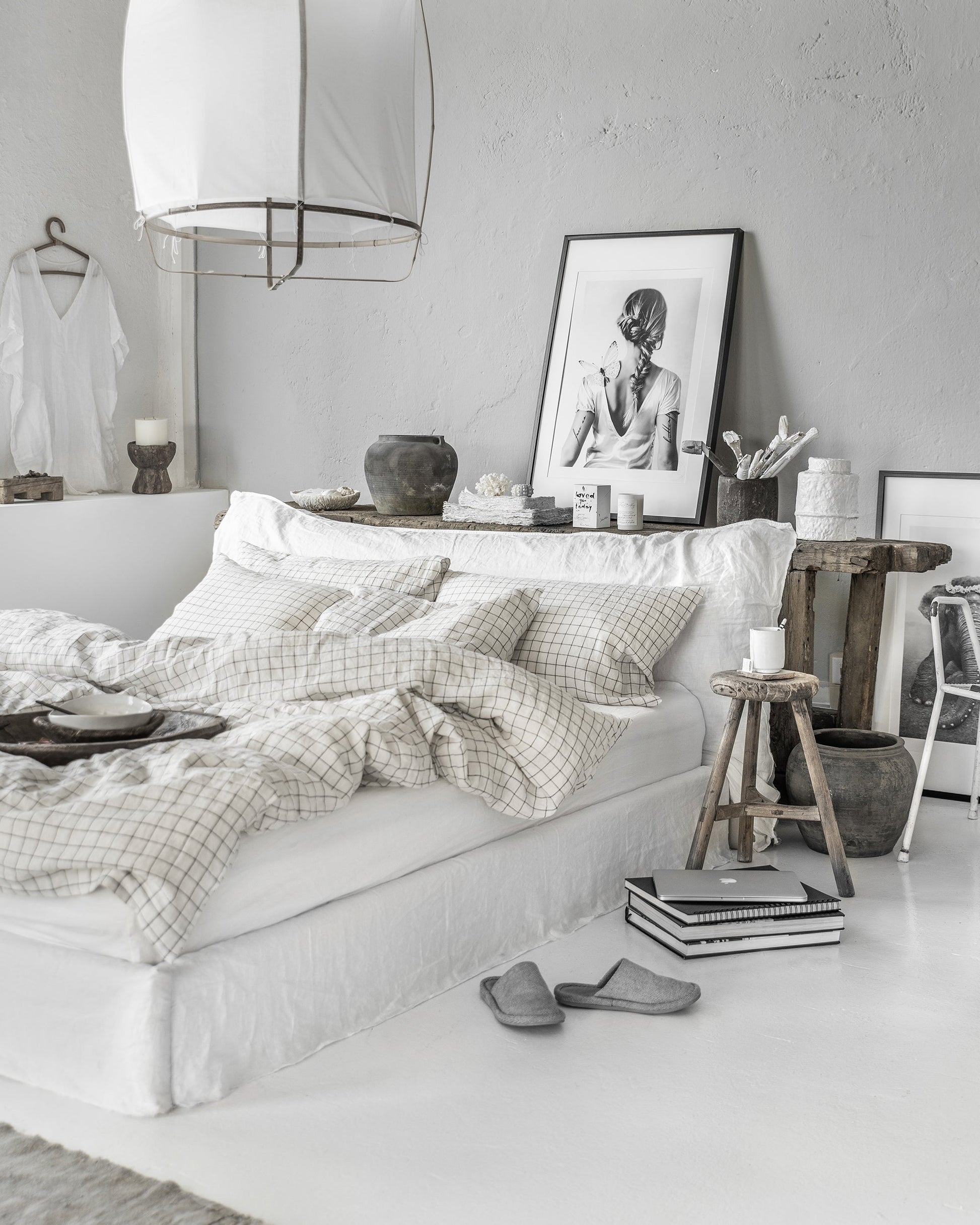 Custom size Charcoal grid linen duvet cover - MagicLinen