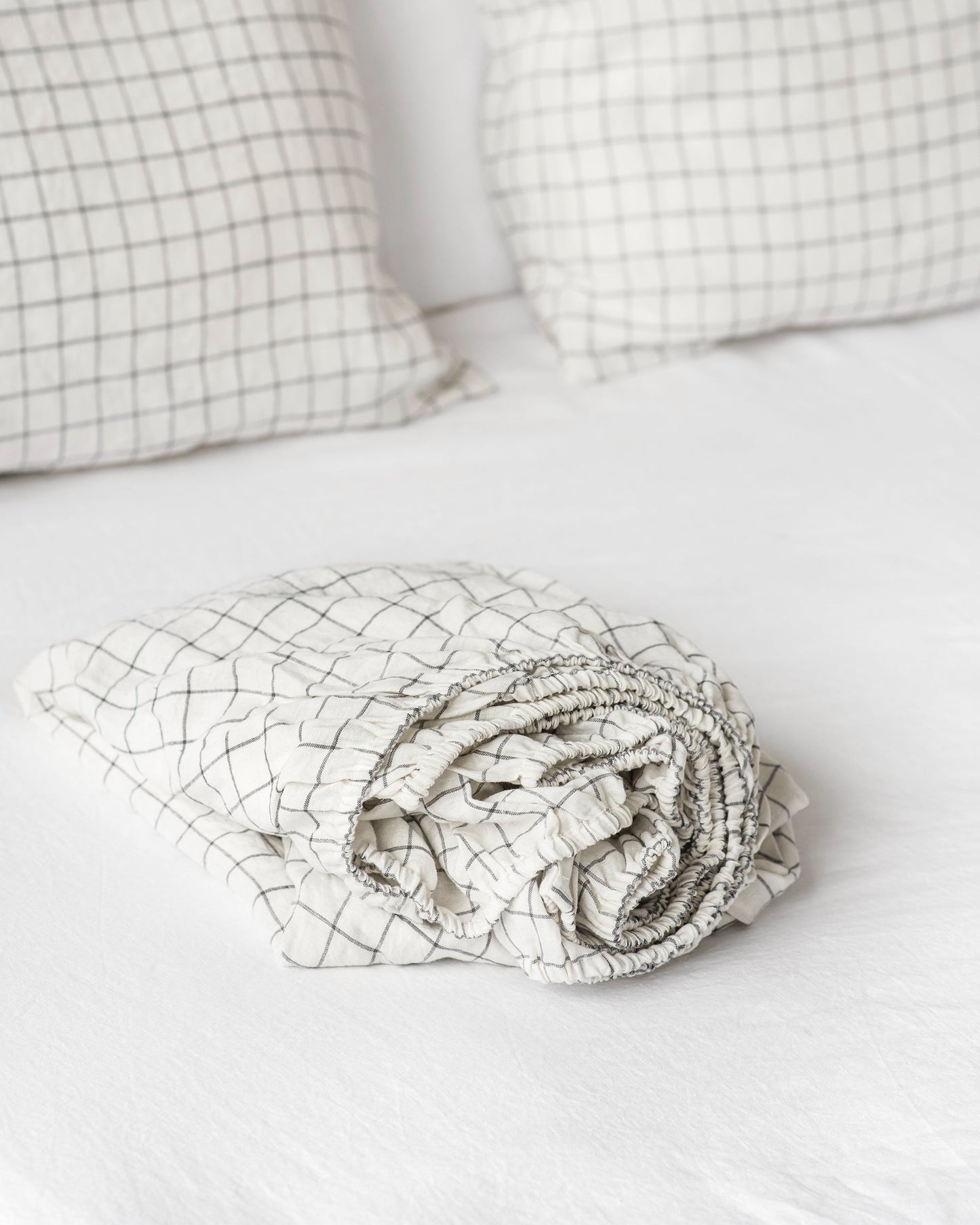 Custom size Charcoal grid linen fitted sheet - MagicLinen