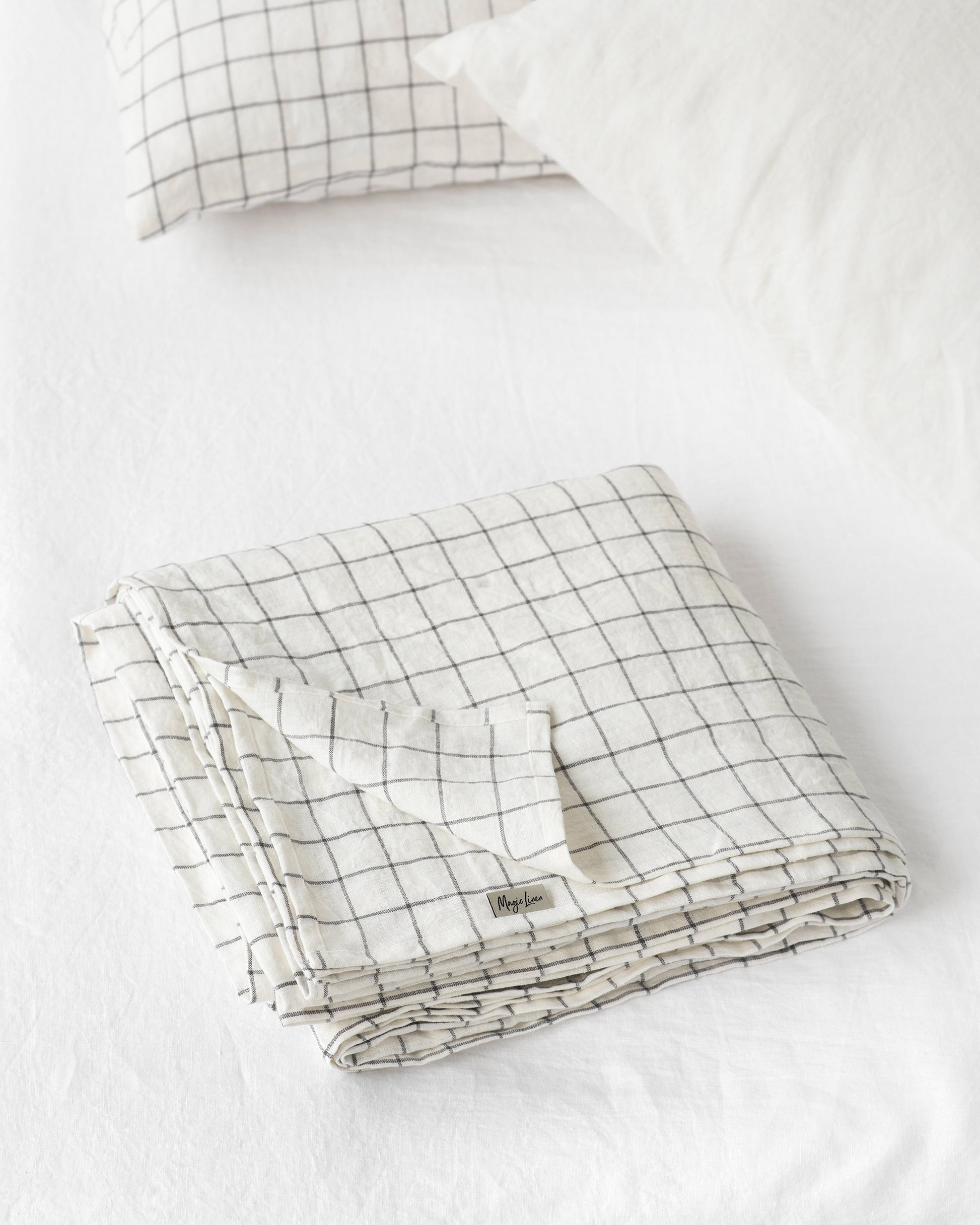 Custom size Charcoal grid linen flat sheet - MagicLinen
