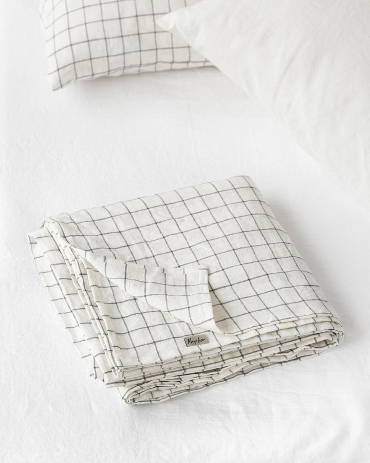 Custom size Charcoal grid linen flat sheet - MagicLinen