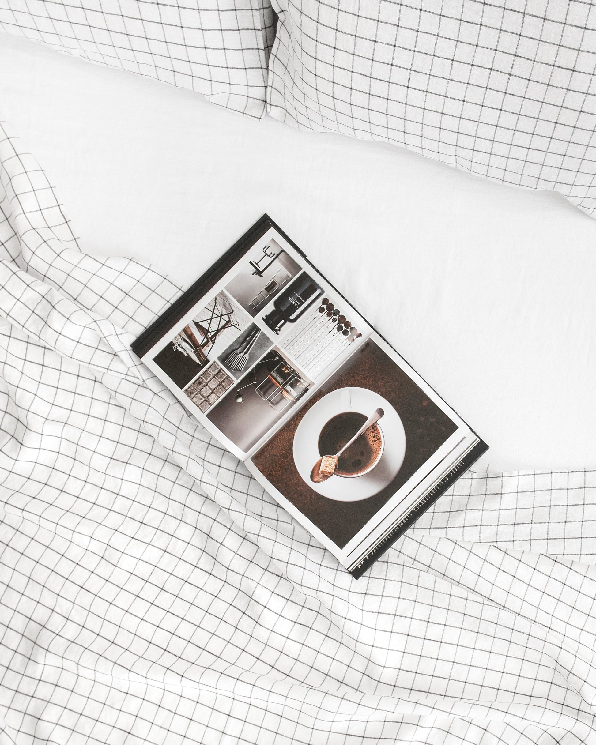 Custom size Charcoal grid linen flat sheet - MagicLinen