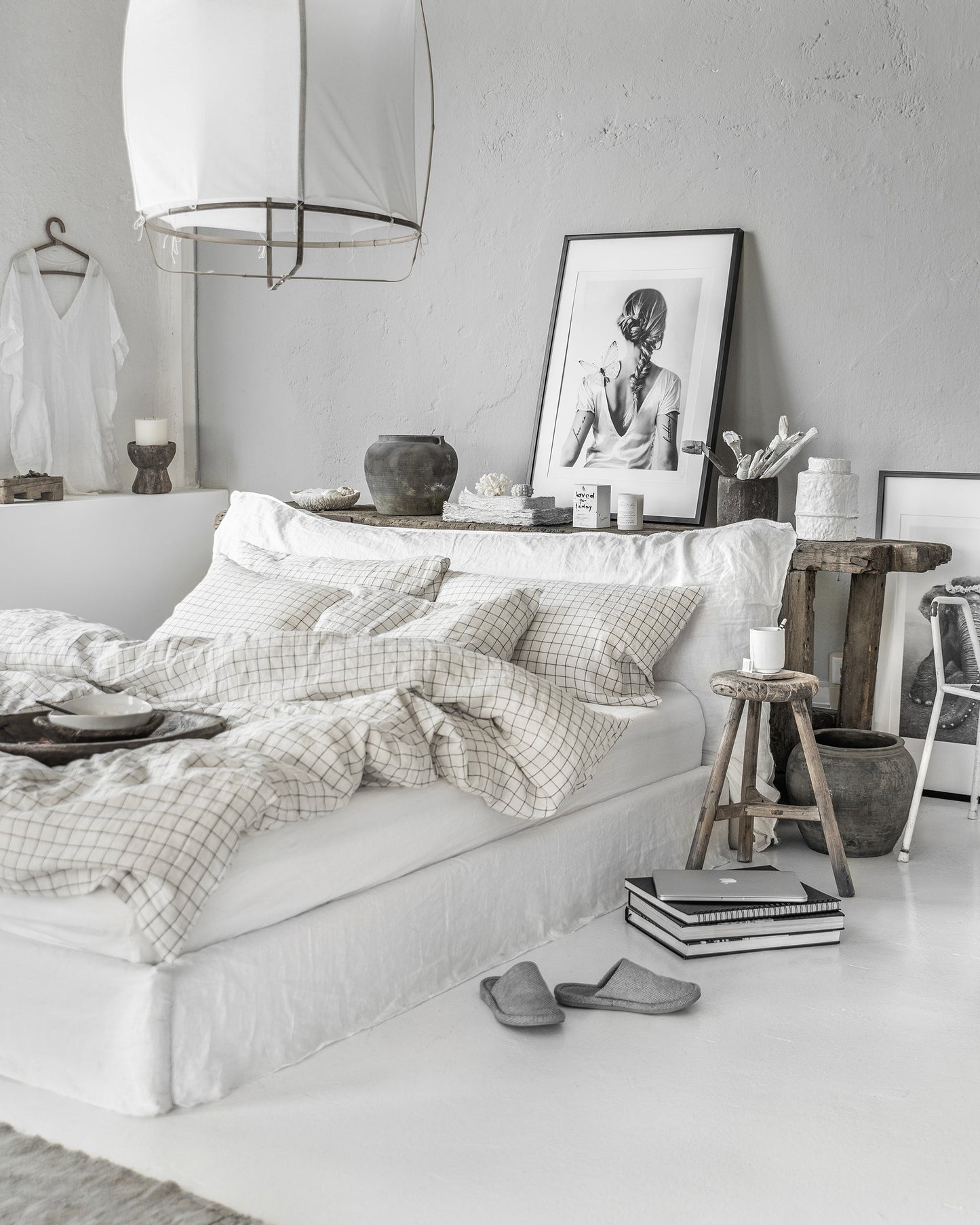 Custom size Charcoal grid linen pillowcase - MagicLinen