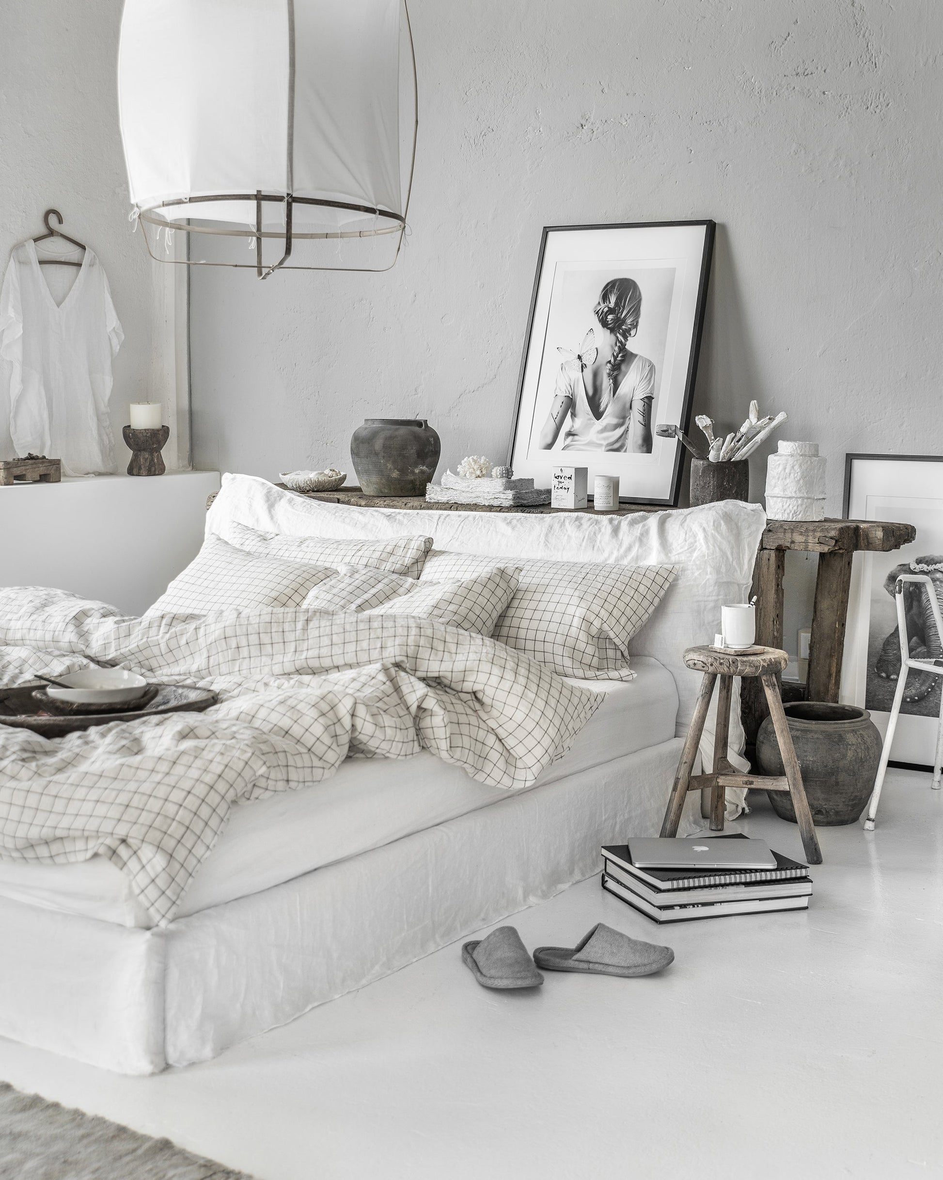 Custom size Charcoal grid linen pillowcase - MagicLinen