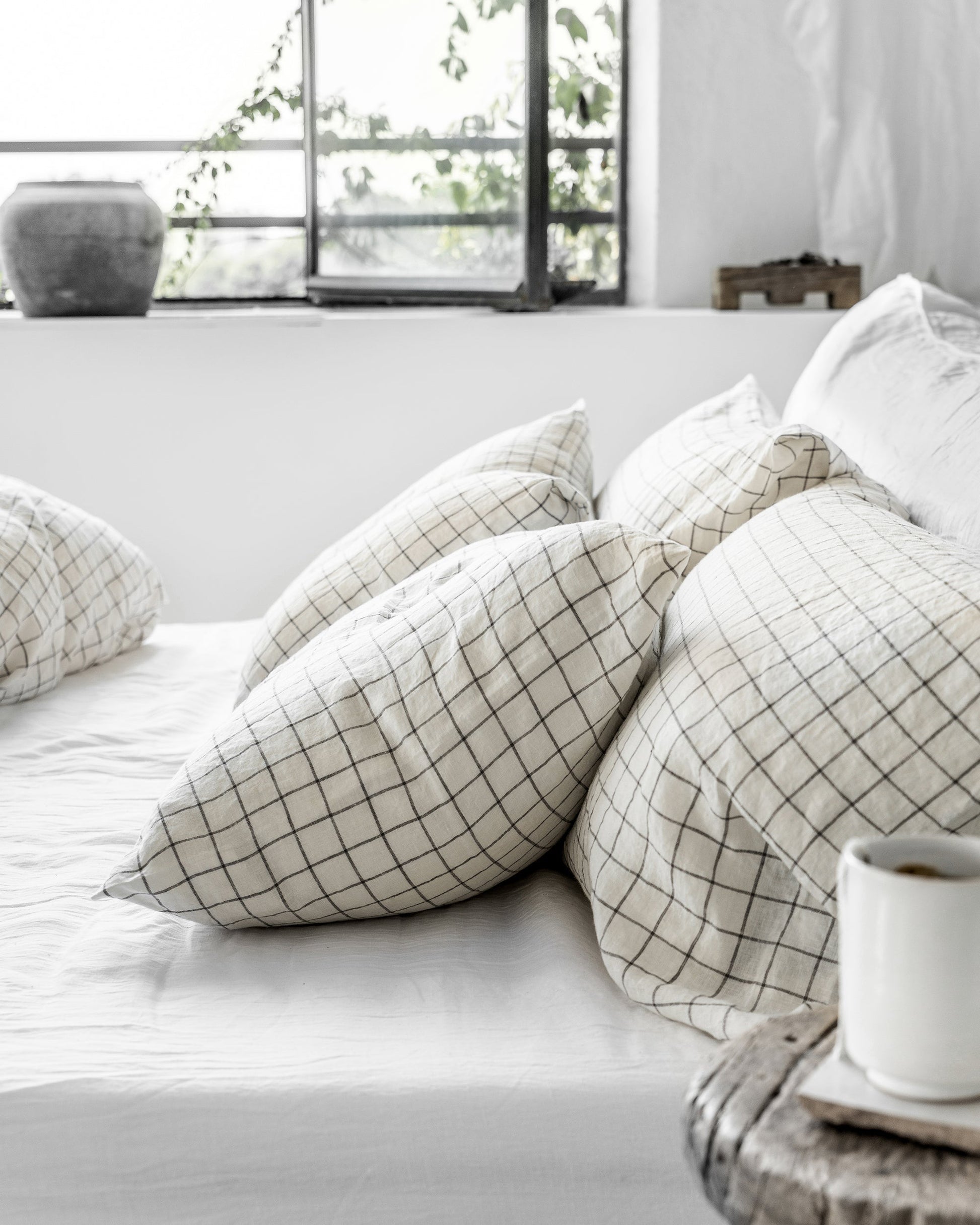 Custom size Charcoal grid linen pillowcase - MagicLinen