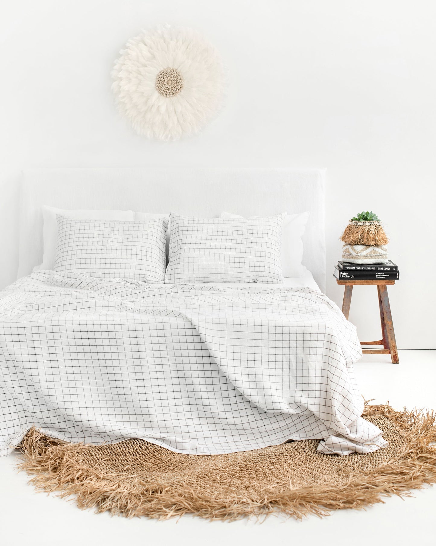 Custom size Charcoal grid linen pillowcase - MagicLinen