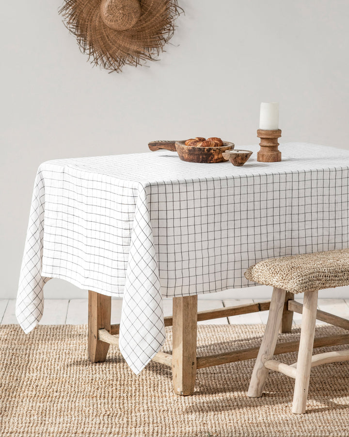 Charcoal Grid Linen tablecloth - MagicLinen