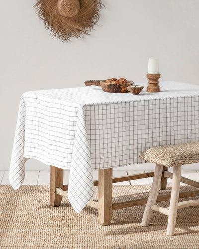 Custom size Charcoal grid linen tablecloth - MagicLinen