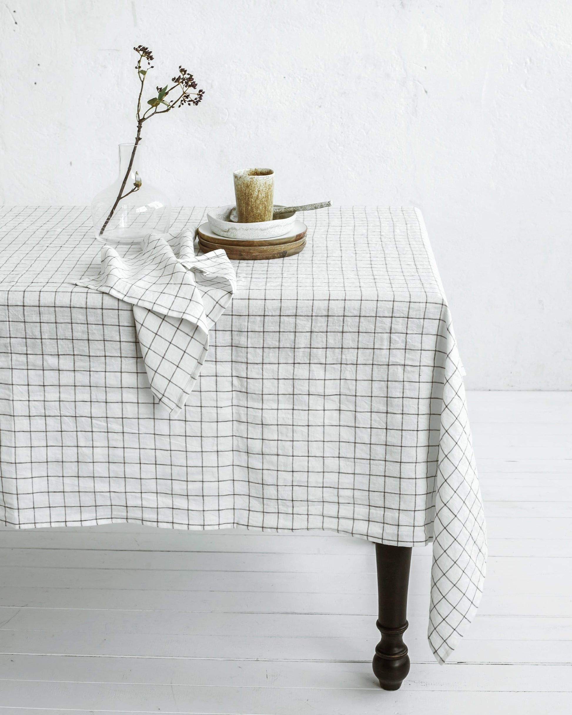 Custom size Charcoal grid linen tablecloth - MagicLinen