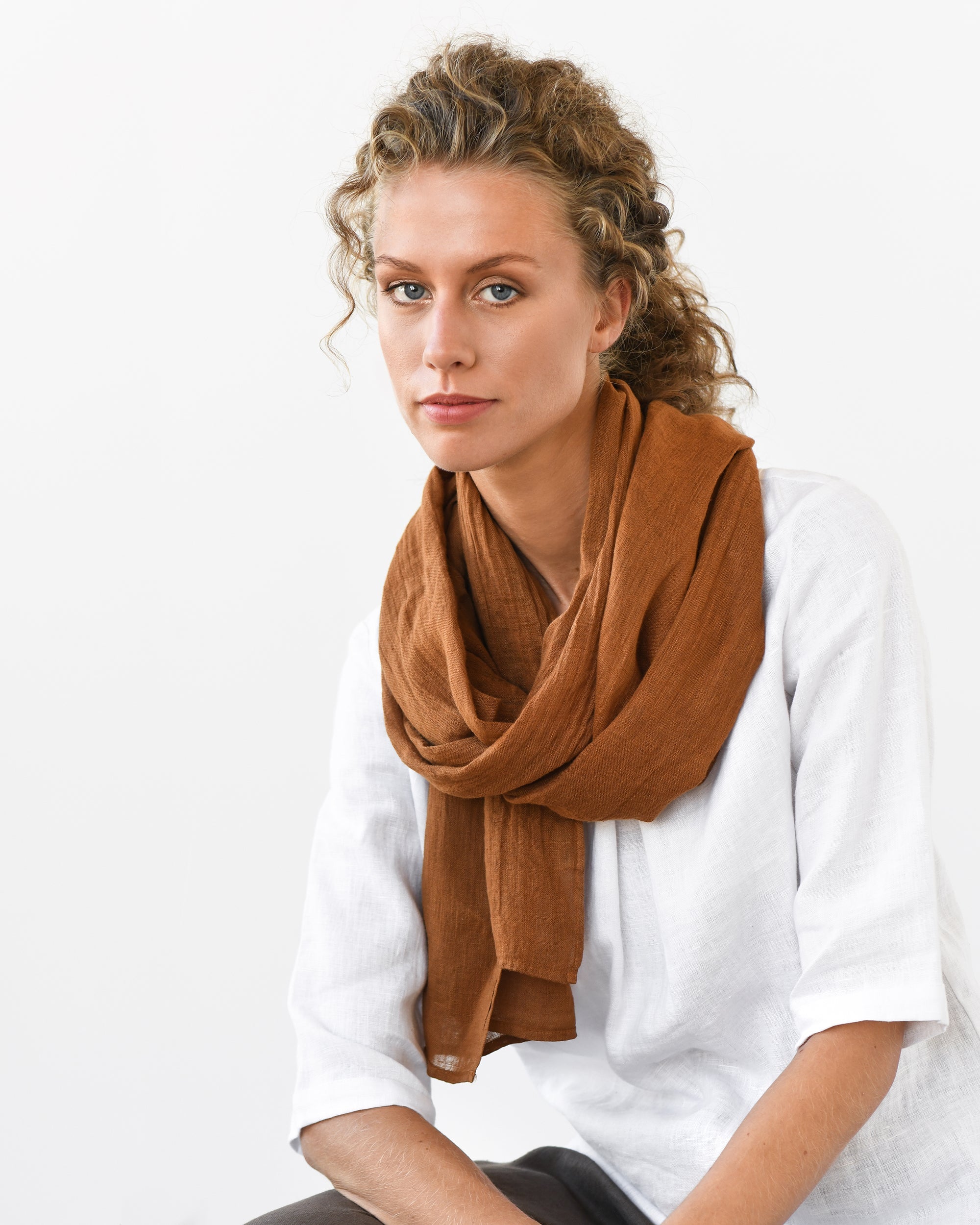 Brown linen scarf new arrivals