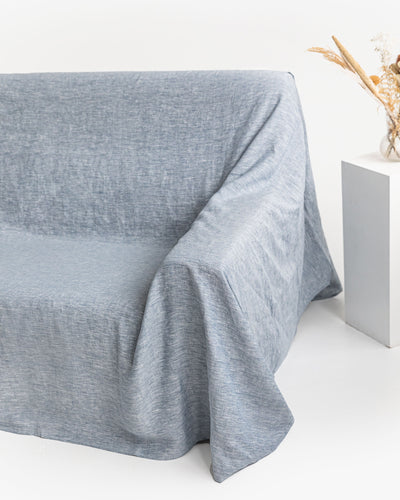 Linen couch cover in Blue melange - MagicLinen
