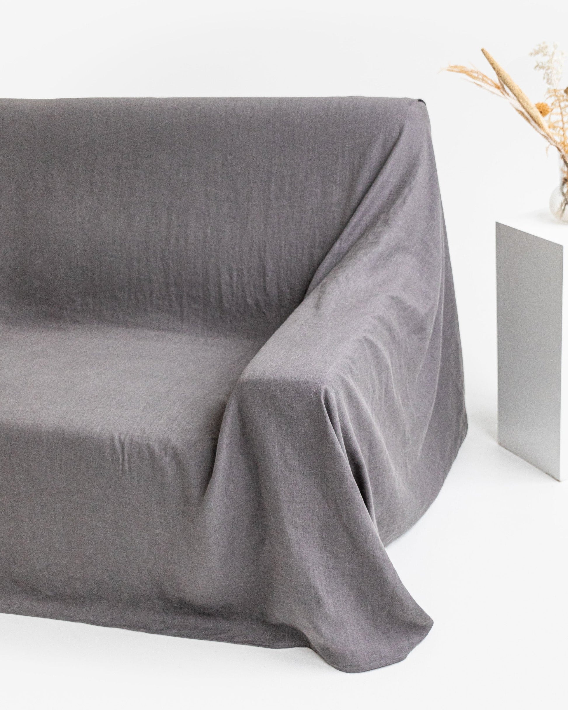 Custom size linen couch cover in Charcoal gray - MagicLinen