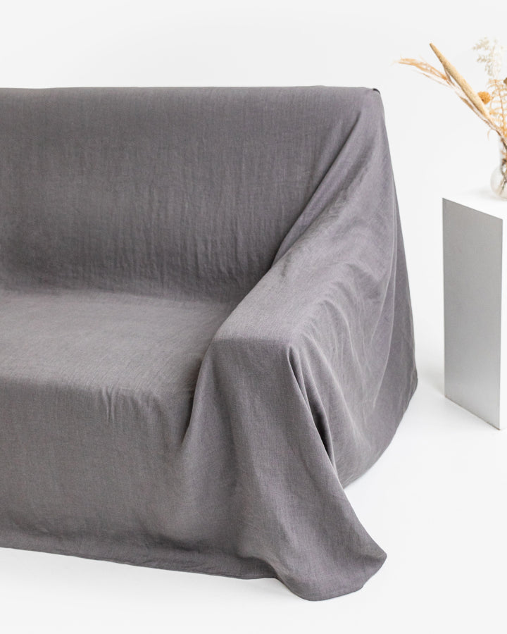 Linen couch cover in Charcoal gray - MagicLinen