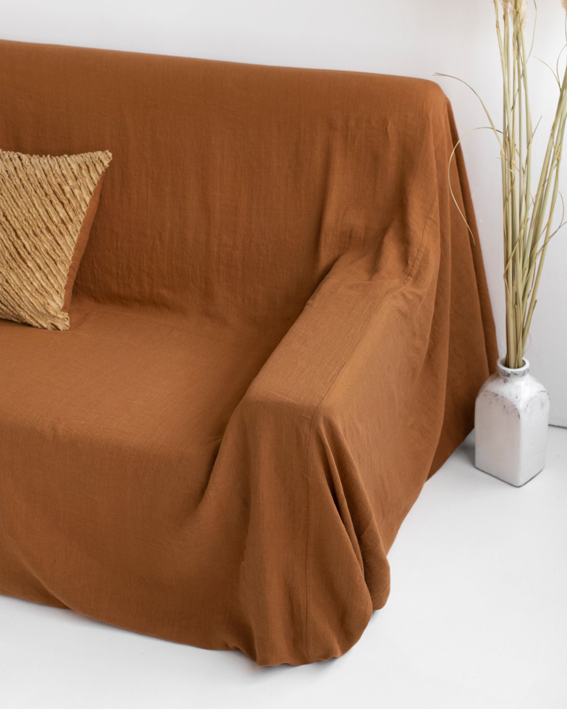 Custom size linen couch cover in Cinnamon - MagicLinen