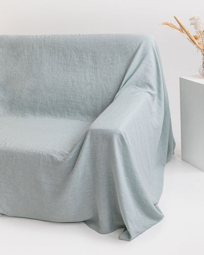 Custom size linen couch cover in Dusty blue - MagicLinen