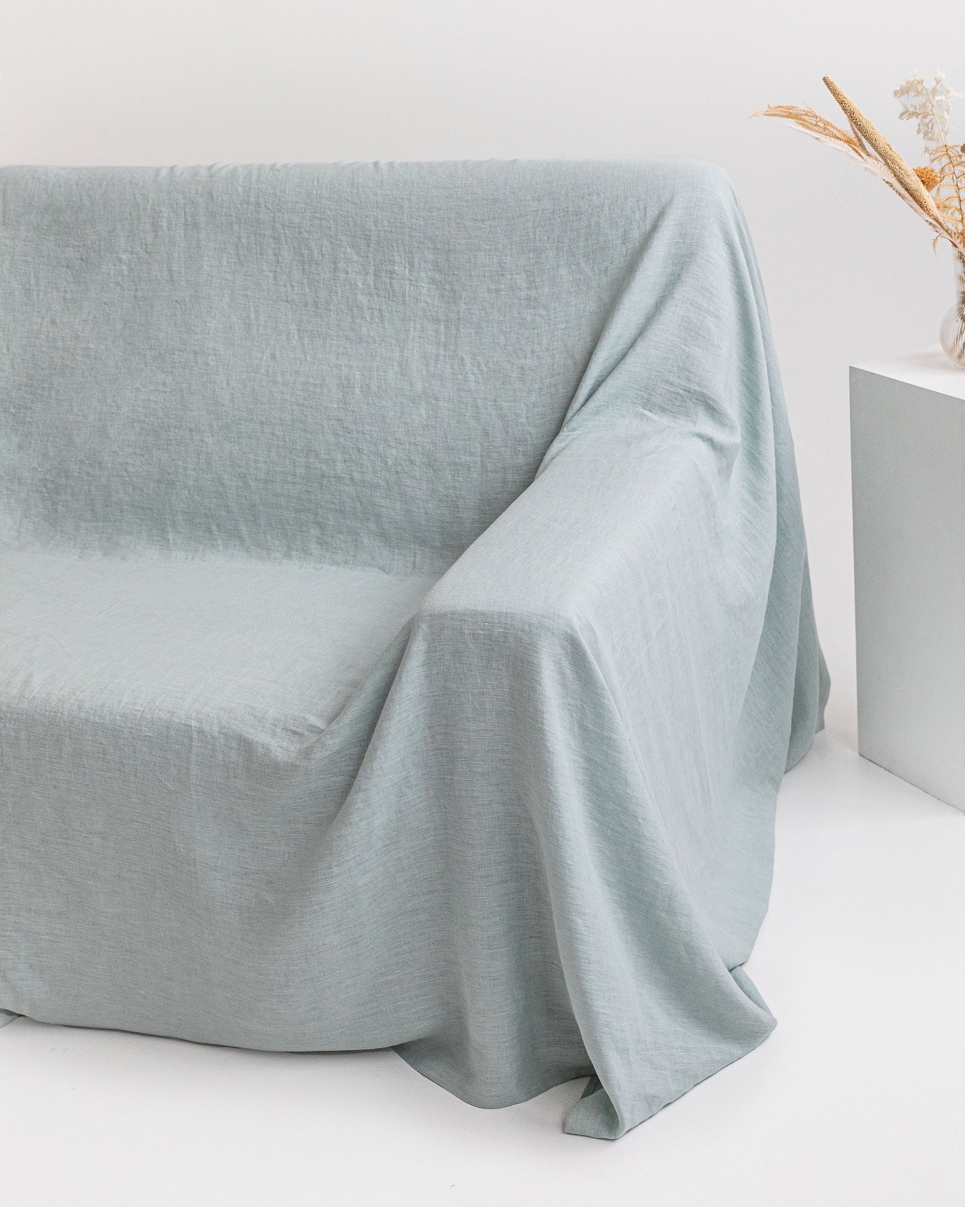 Custom size linen couch cover in Dusty blue - MagicLinen
