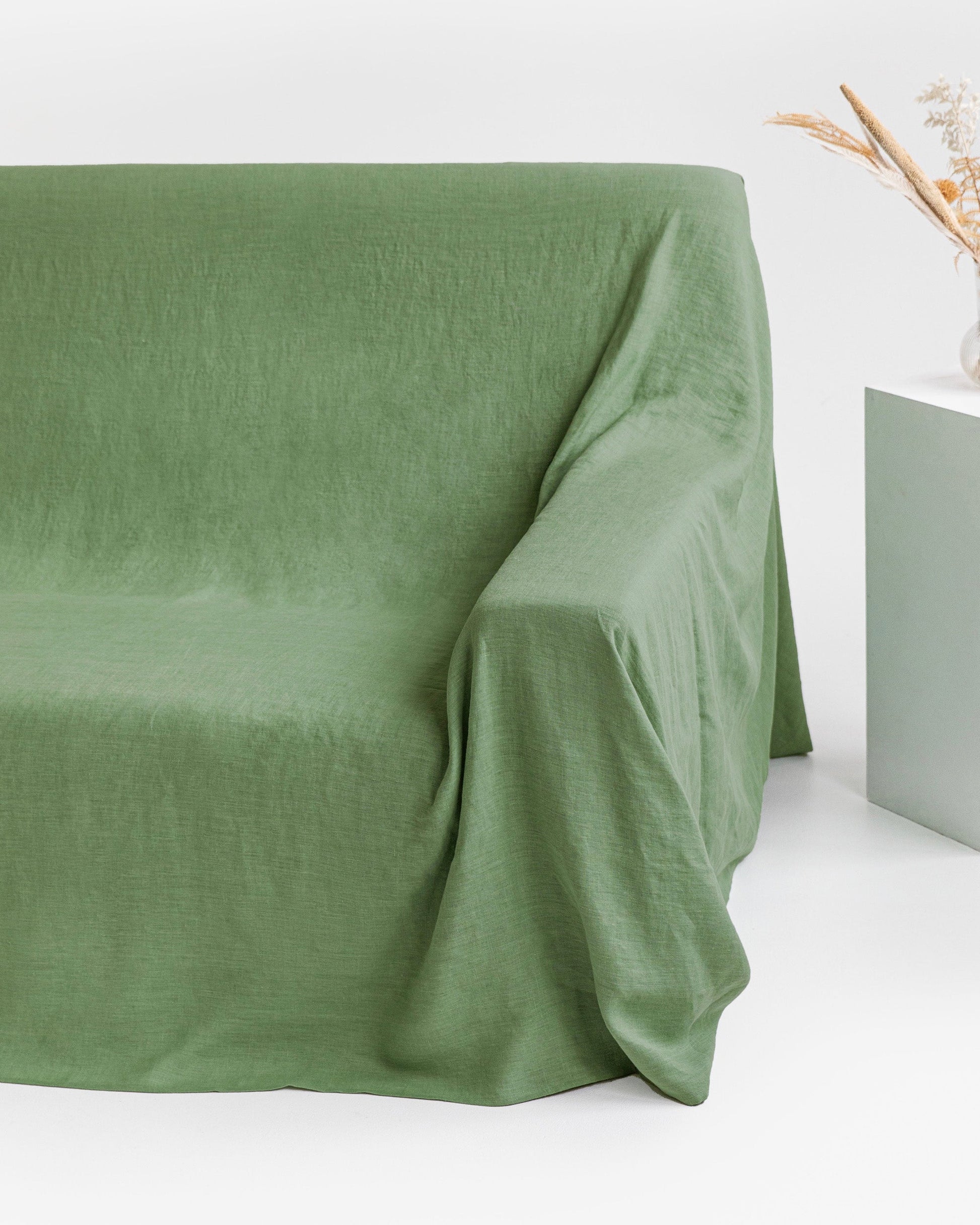 Custom size linen couch cover in Forest green - MagicLinen