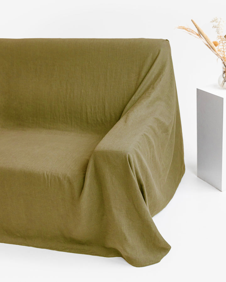 Linen couch cover in Olive green - MagicLinen