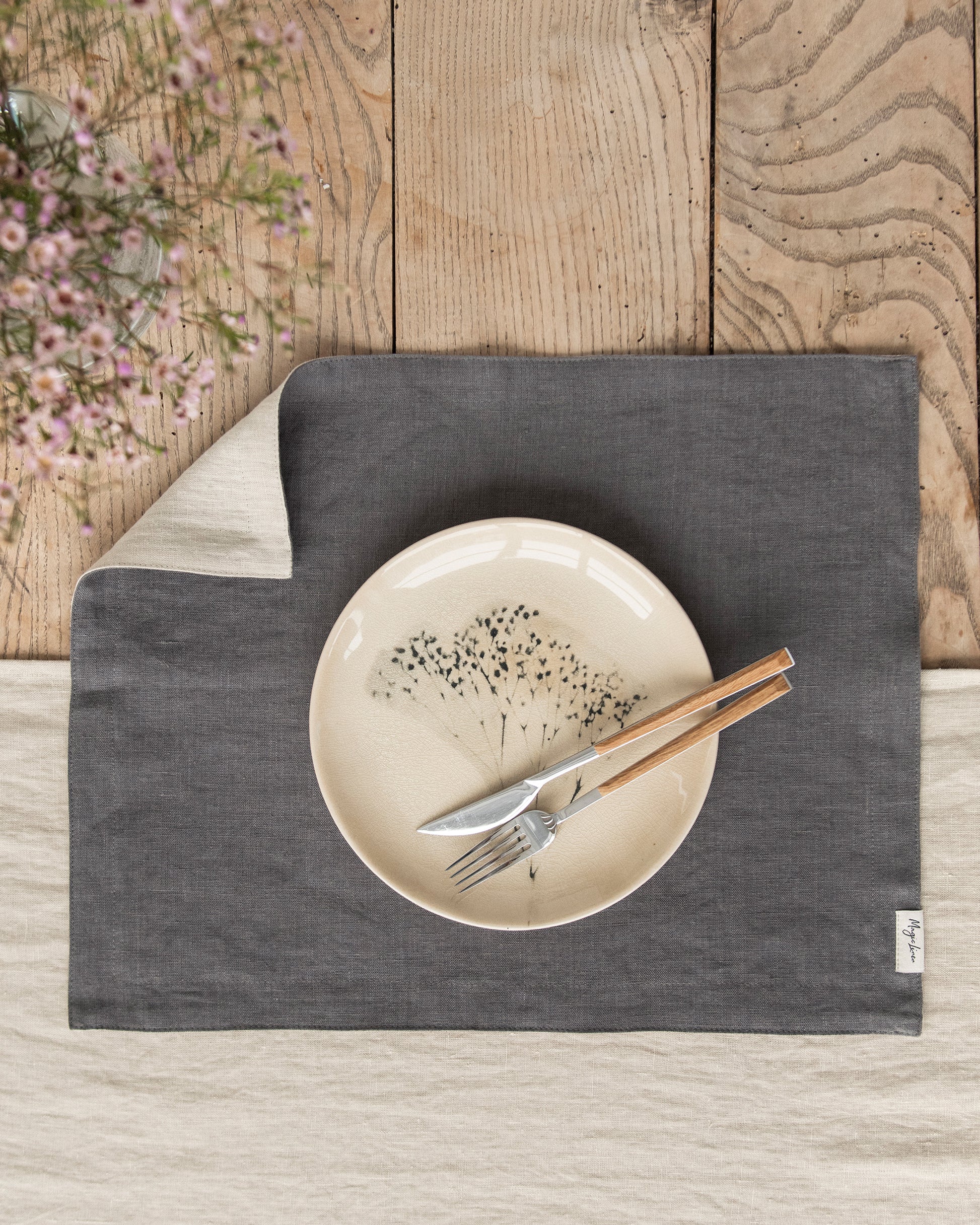 Double layer linen placemat set of 2 in Charcoal gray - MagicLinen