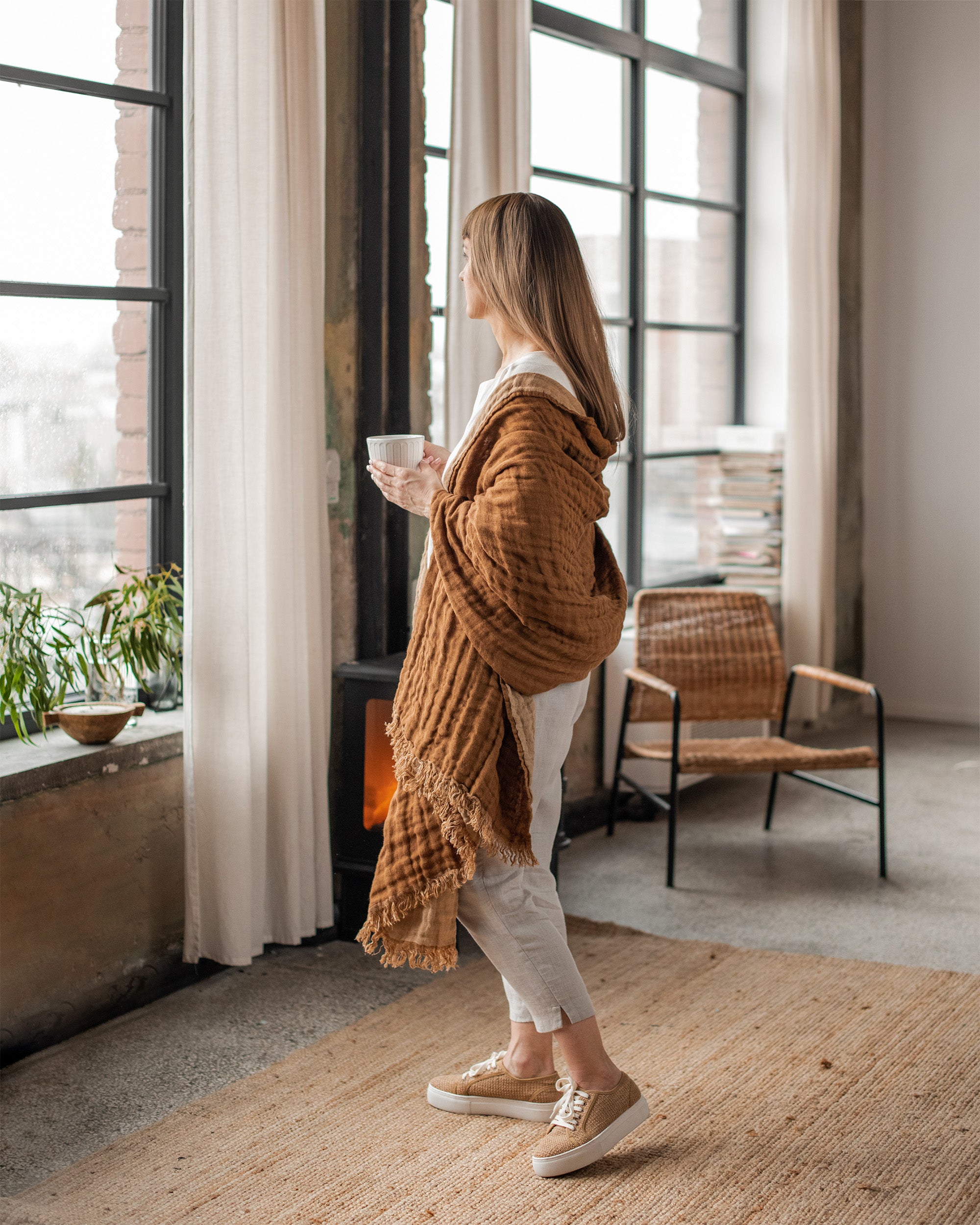 Double Sided Linen Blanket Throw With fringes MagicLinen
