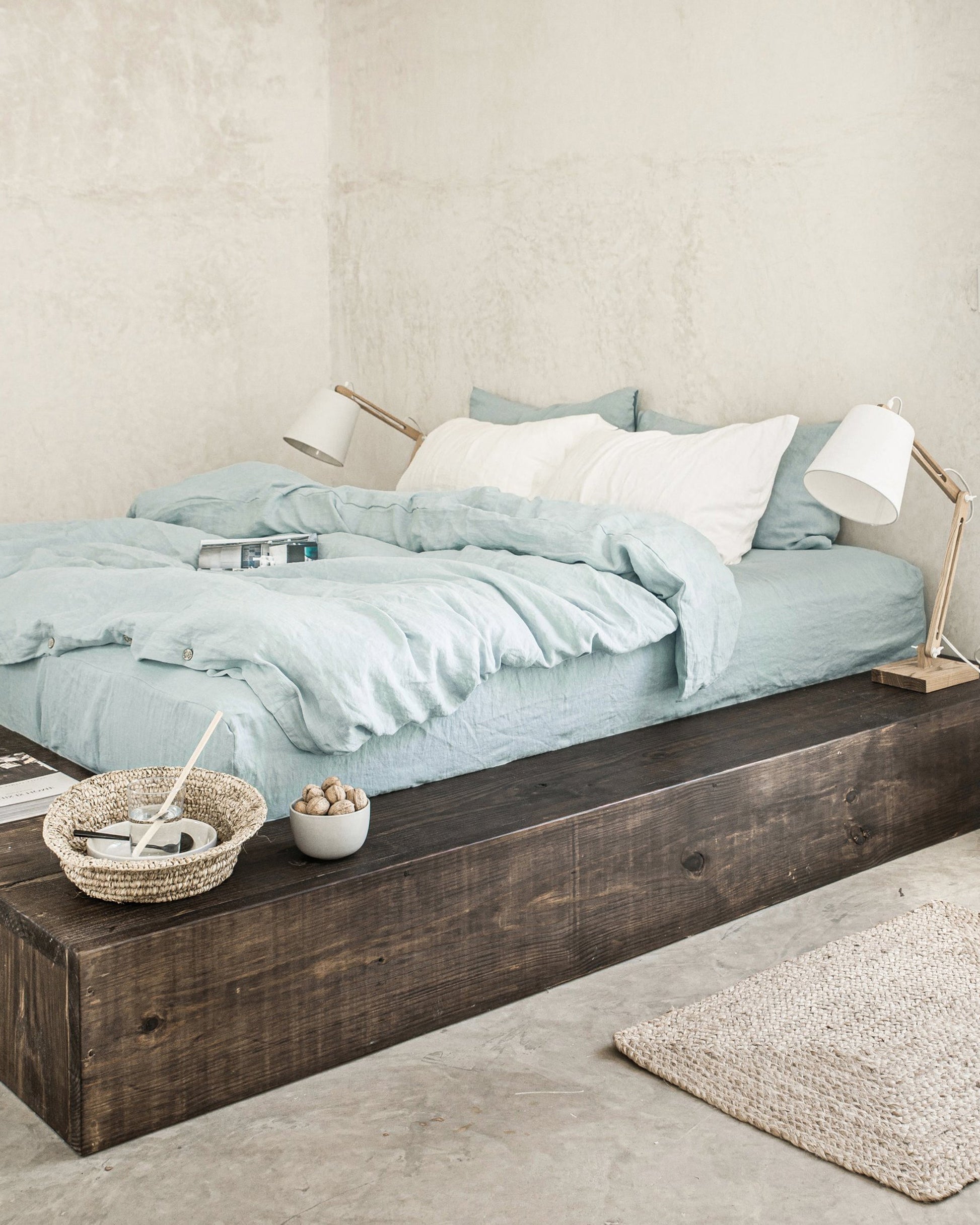 Custom size Dusty blue linen fitted sheet - MagicLinen