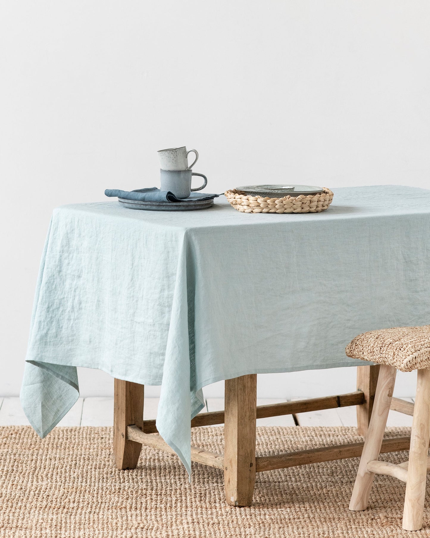 Custom size Dusty blue linen tablecloth - MagicLinen
