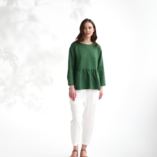 Long sleeve linen top SITKA in Green - MagicLinen