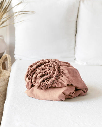 Custom size Peach linen fitted sheet - MagicLinen