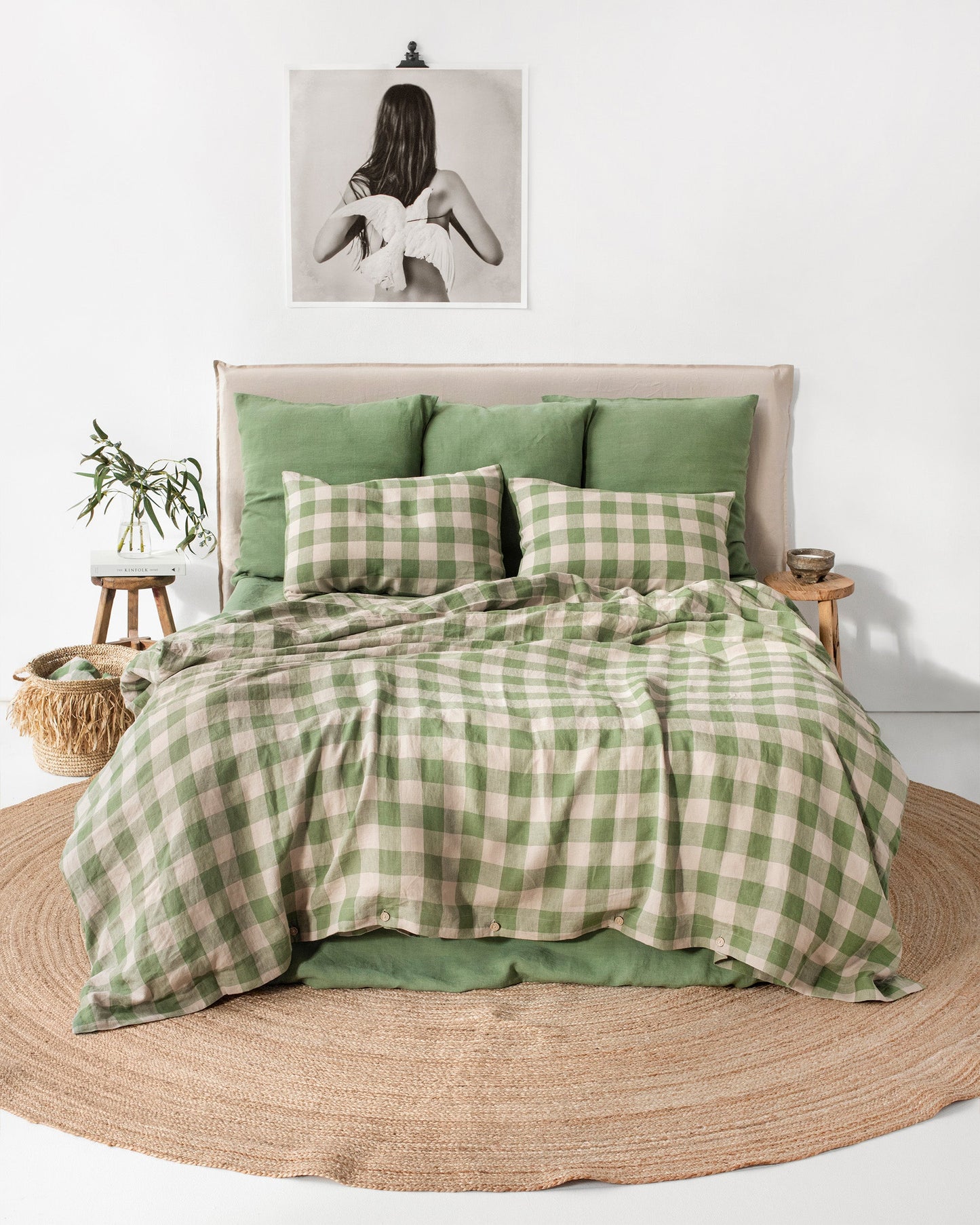 Forest green gingham linen pillowcase - MagicLinen