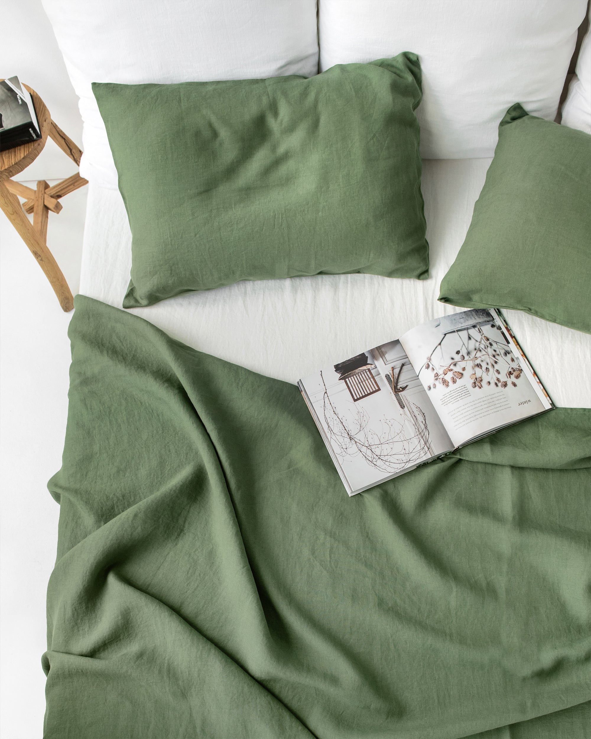 Linen hot sheets in Forest Green softened linen. Natural linen fabric bed sheets. King size Flat sheet. Dark green linen sheet.