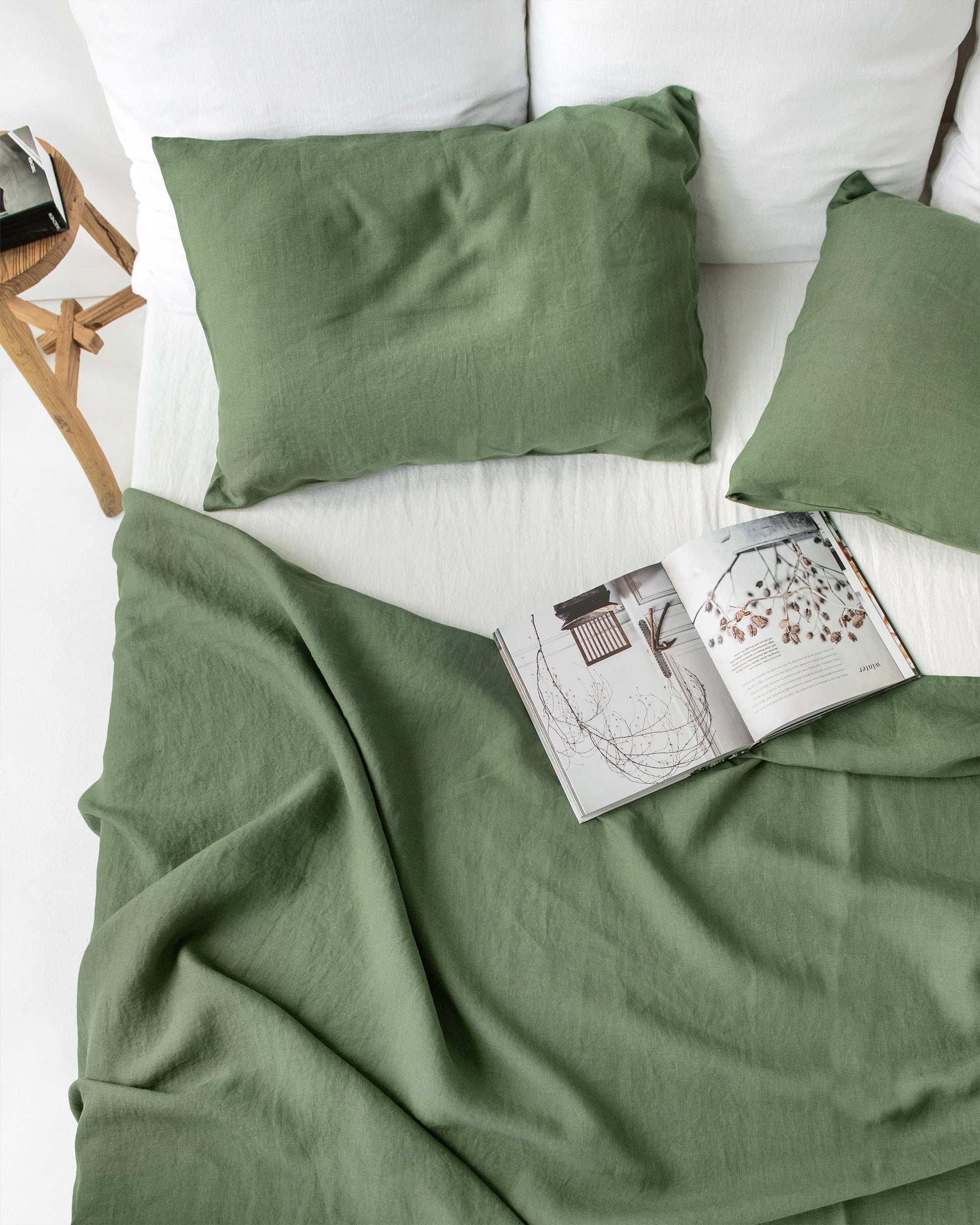 Linen Flat Sheet in Forest Green / Custom Size Bed Sheets, Linen Bedding /  King, Queen Sizes 