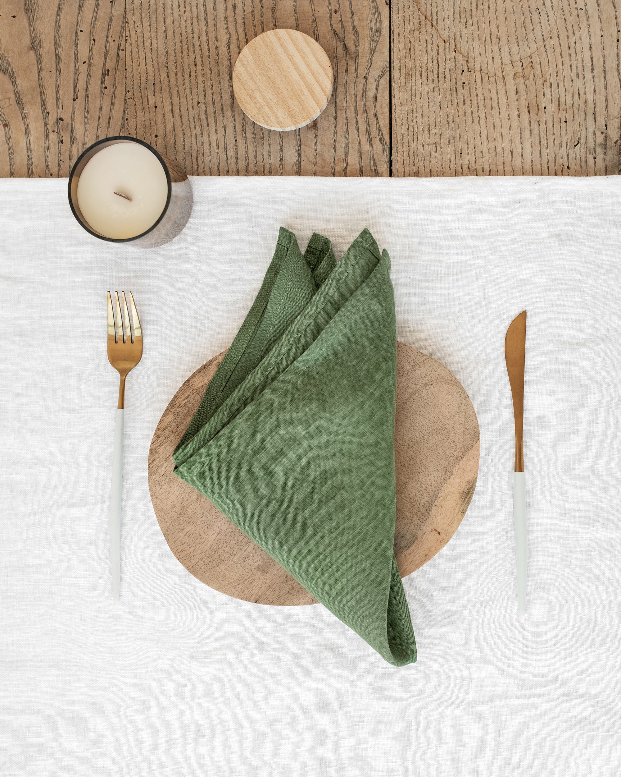 Forest green linen napkin set of 2
