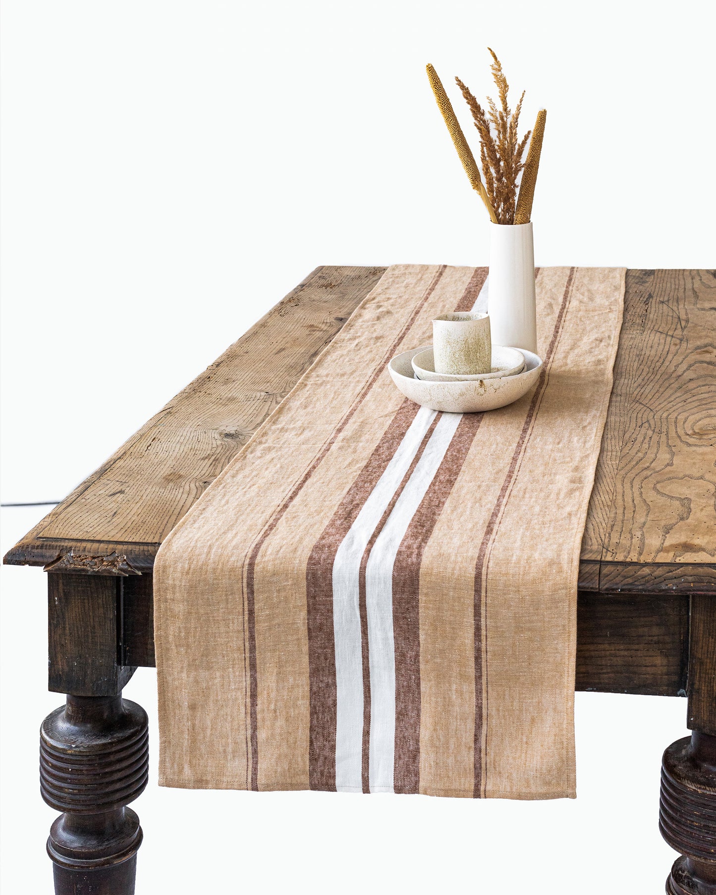 Linen table runner in French stripe - MagicLinen