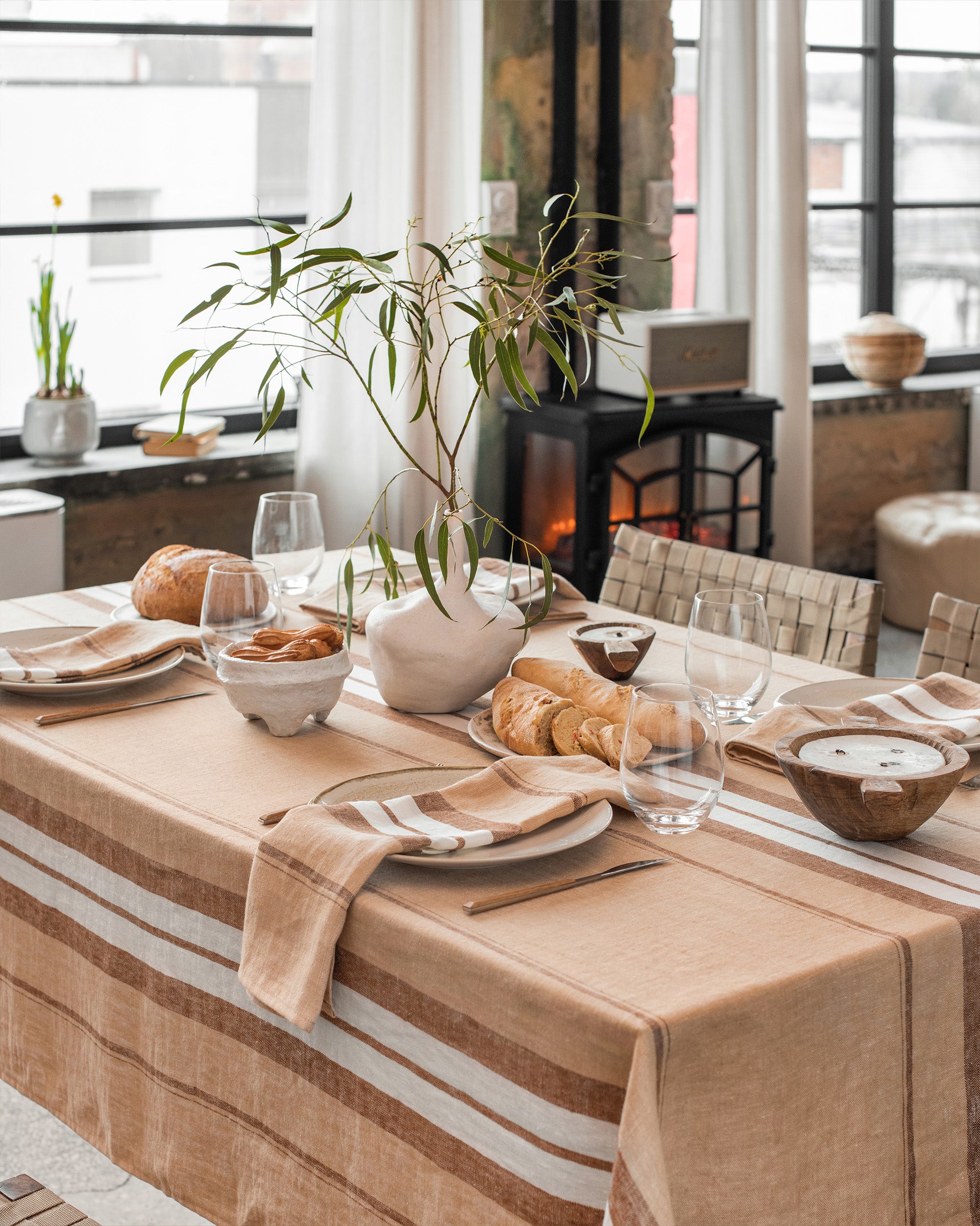 【IENA】FrenchLinen JK Vintage French Linen Napkins with White Embroidery