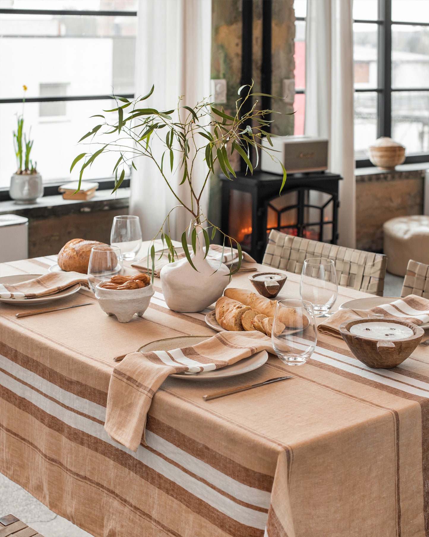 French striped linen tablecloth - MagicLinen