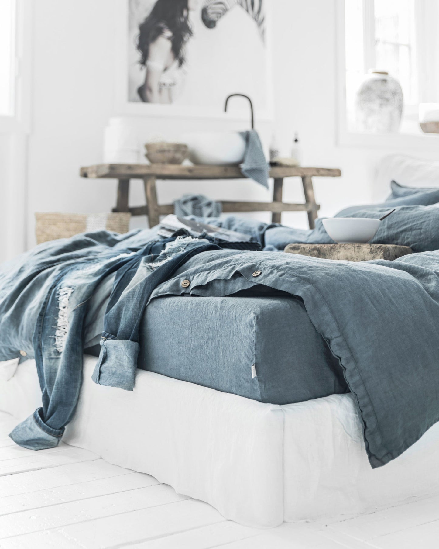 Custom size Gray blue linen duvet cover - MagicLinen