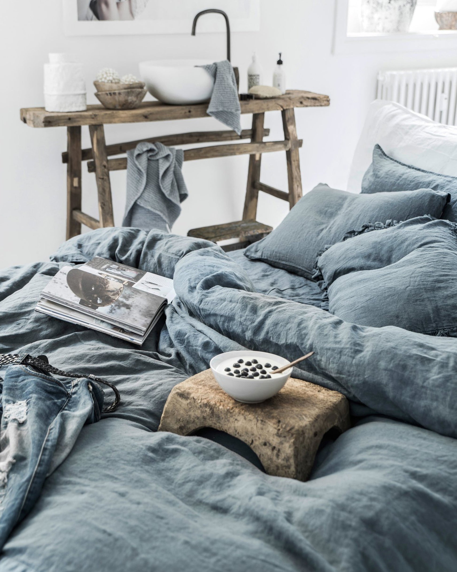 Custom size Gray blue linen duvet cover - MagicLinen