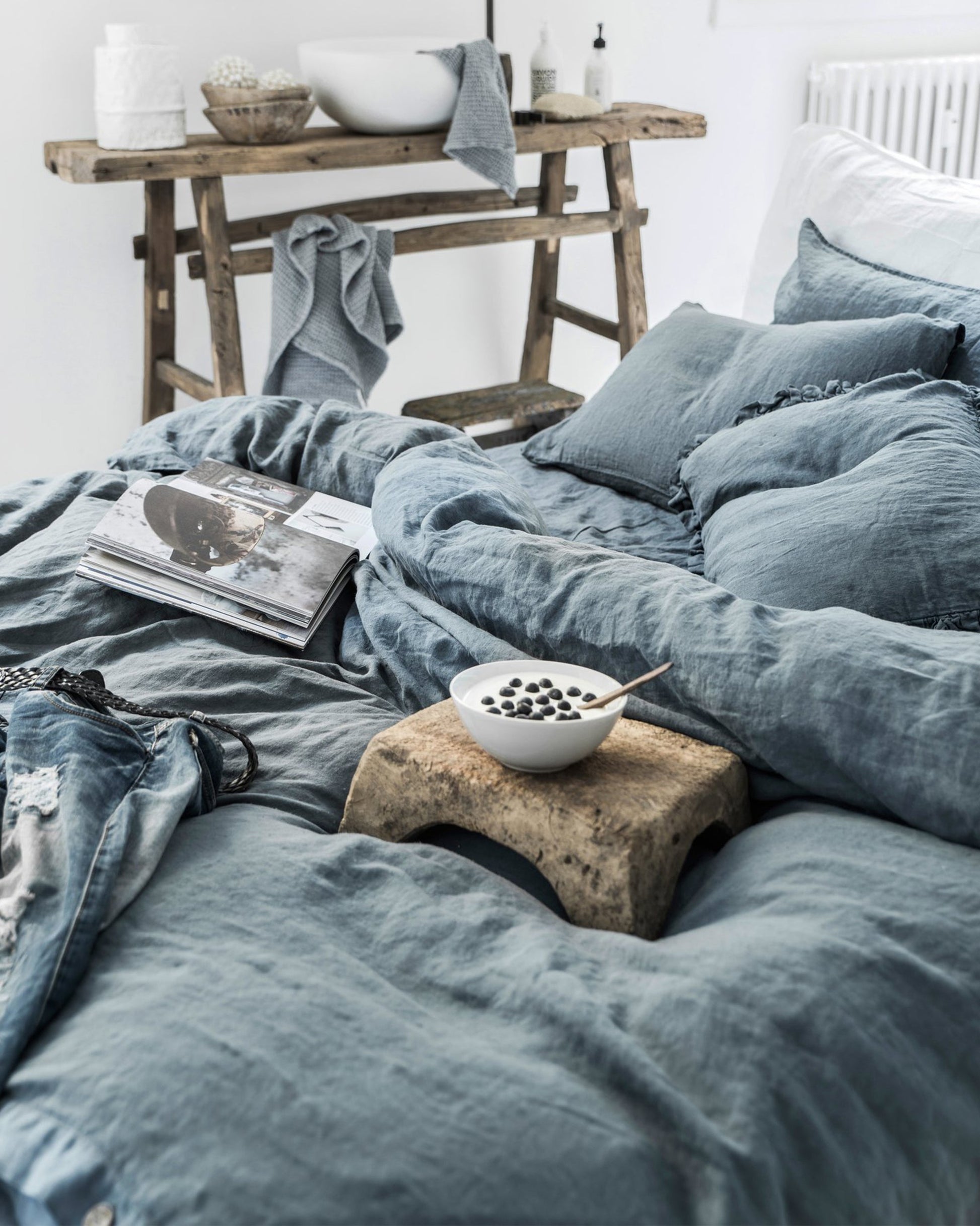 Linen Duvet Cover Set - Denim Blue  Fair Trade Linen Bedding – Creative  Women