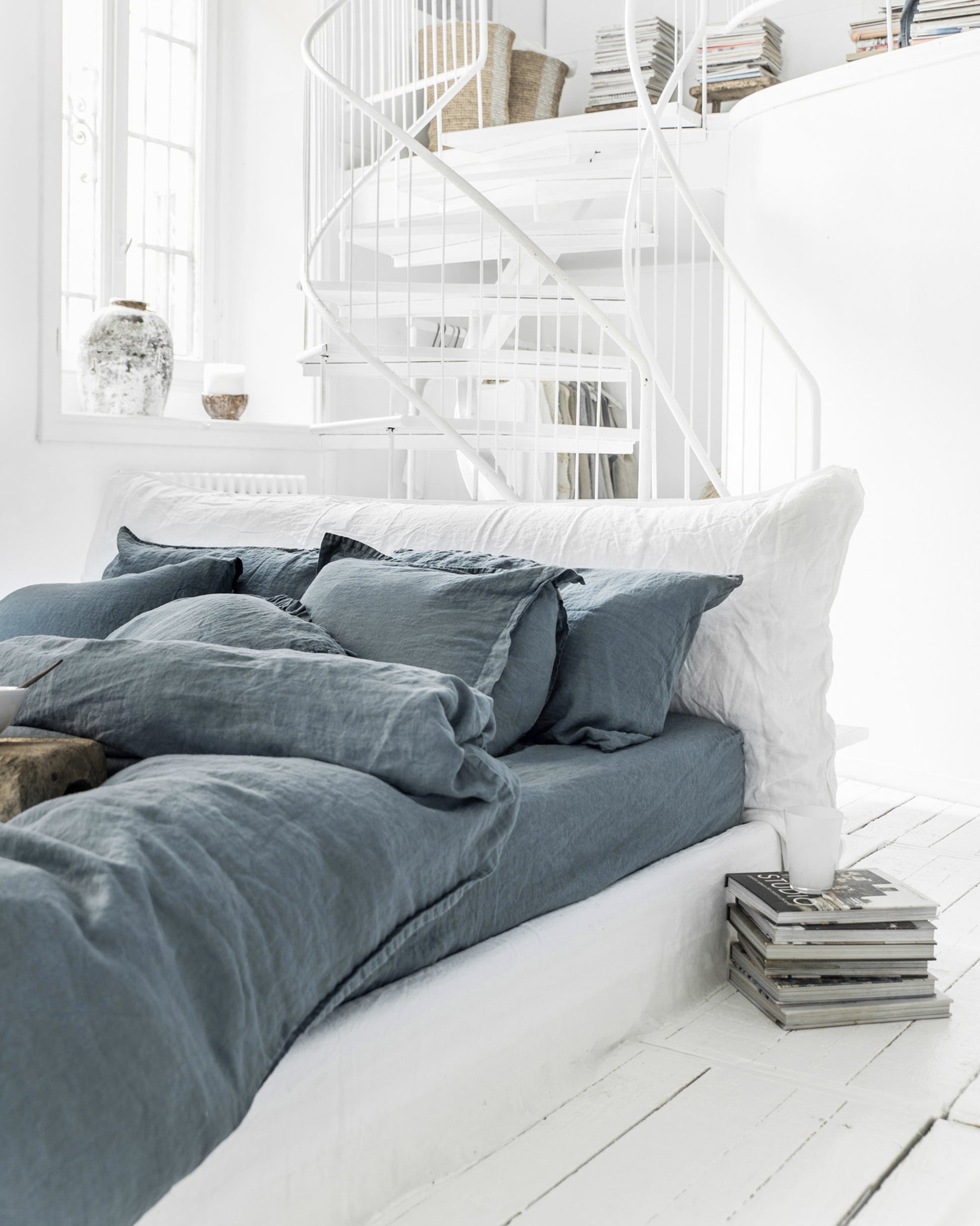 Custom size Gray blue linen fitted sheet - MagicLinen