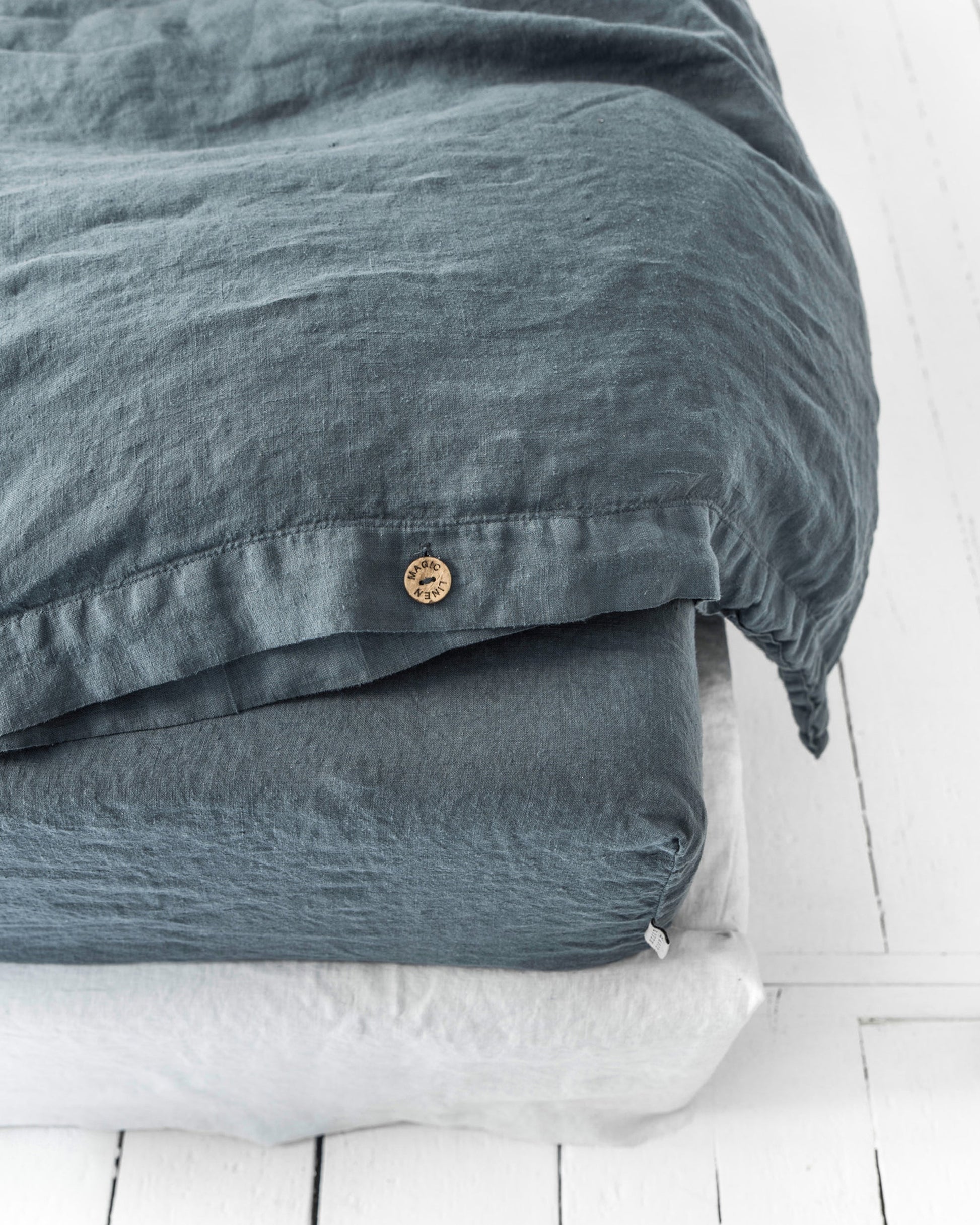 Custom size Gray blue linen fitted sheet - MagicLinen