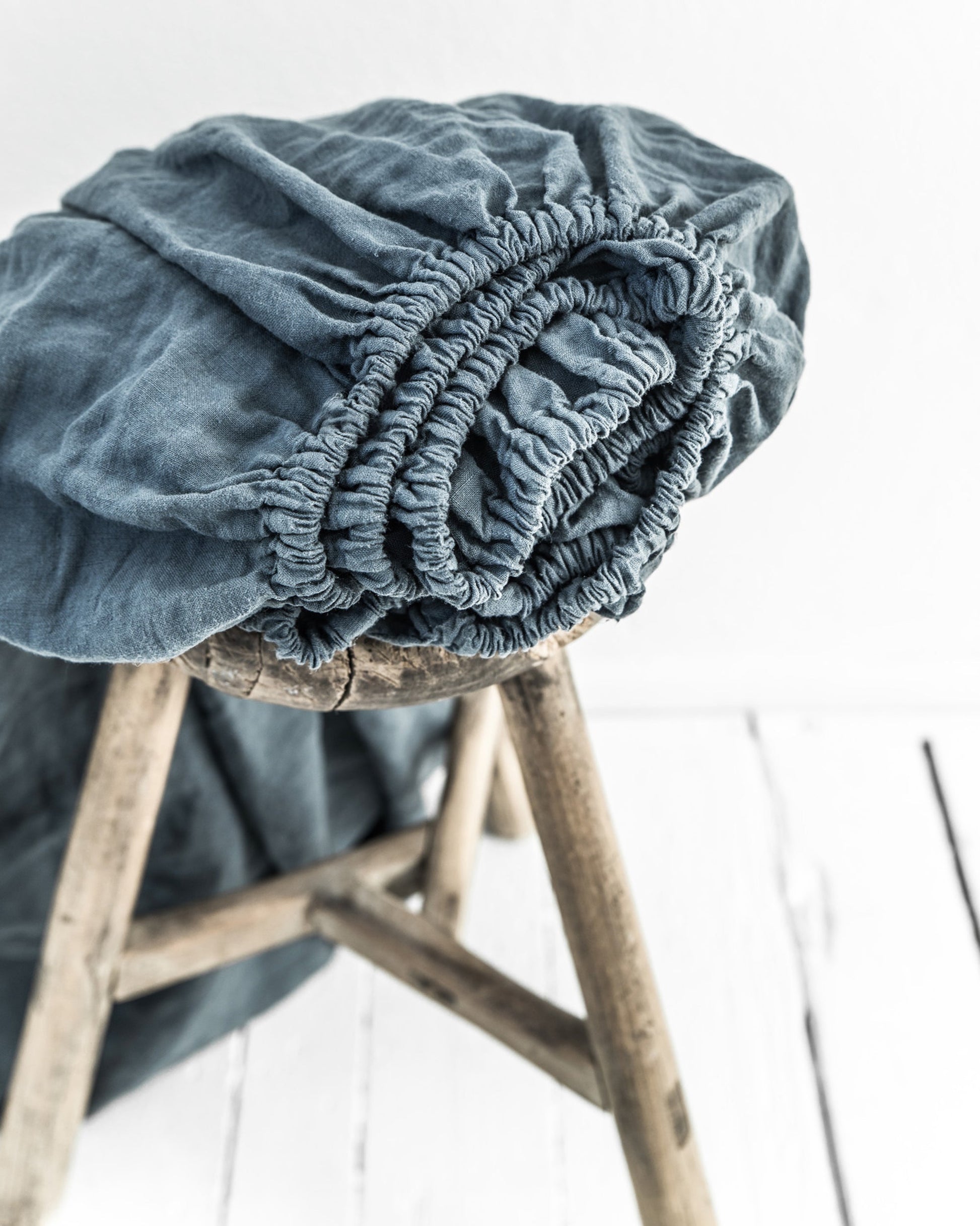 Custom size Gray blue linen fitted sheet - MagicLinen