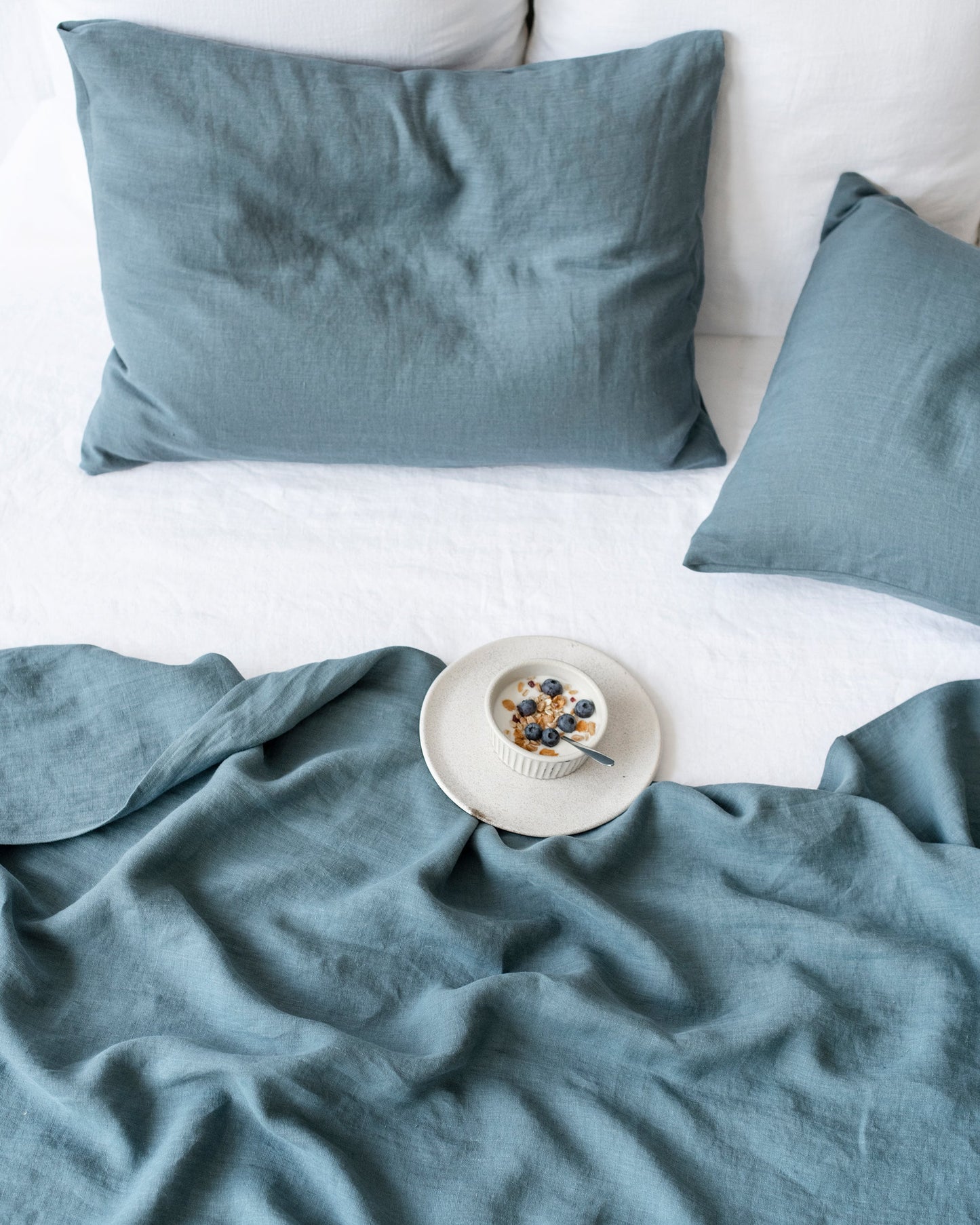 Custom size Gray blue linen flat sheet - MagicLinen