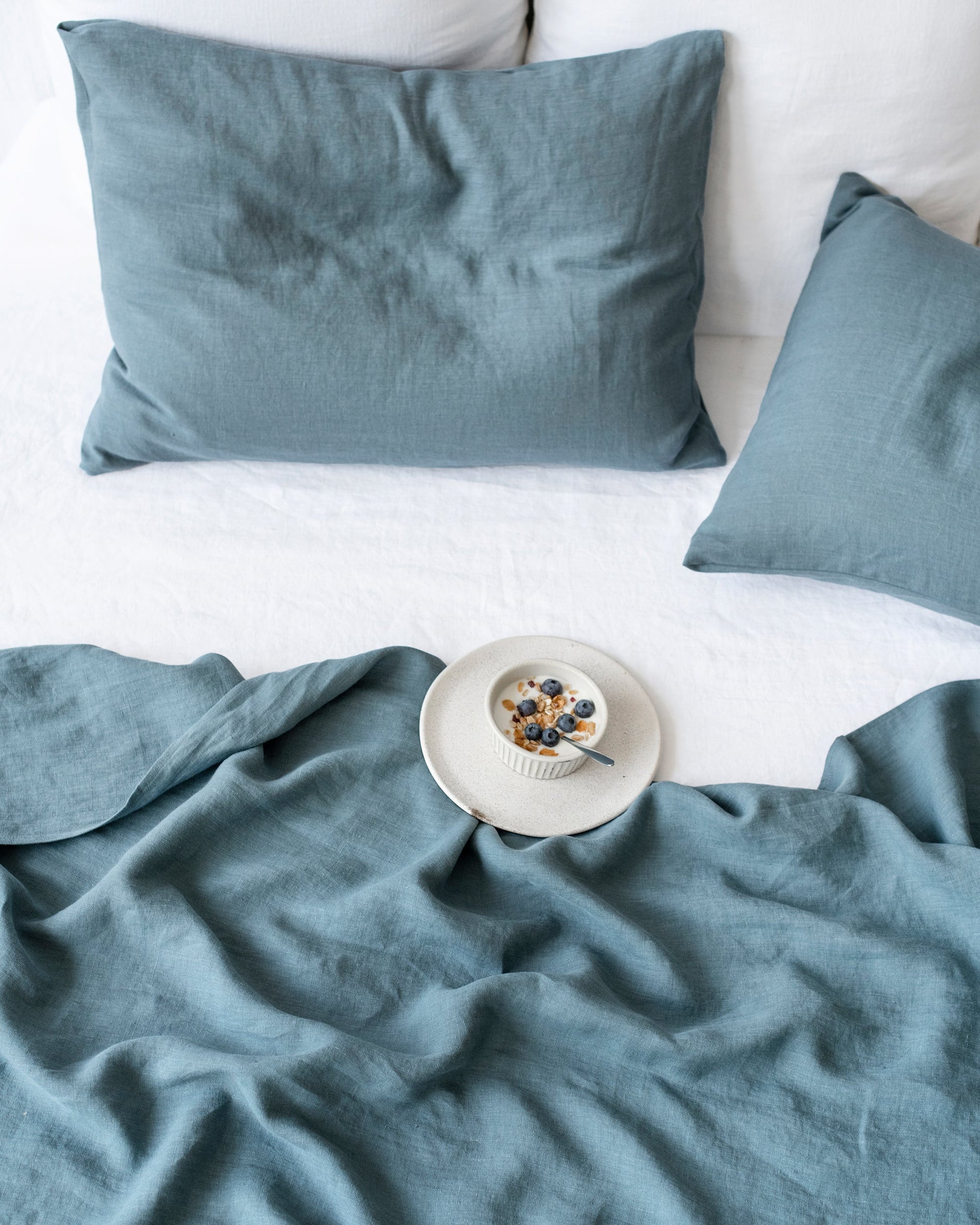 Custom size Gray blue linen flat sheet - MagicLinen