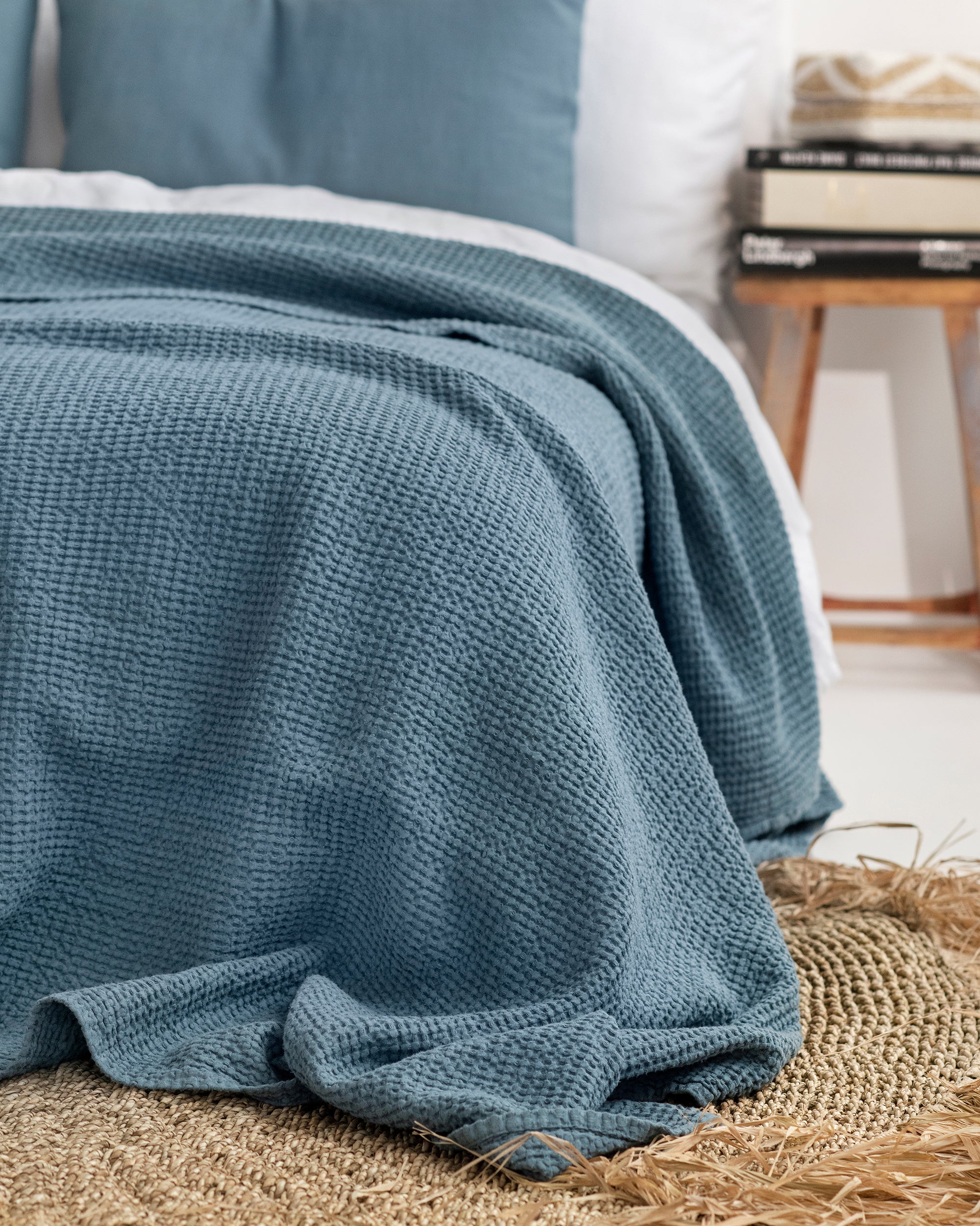 Gray Blue Waffle Blanket MagicLinen