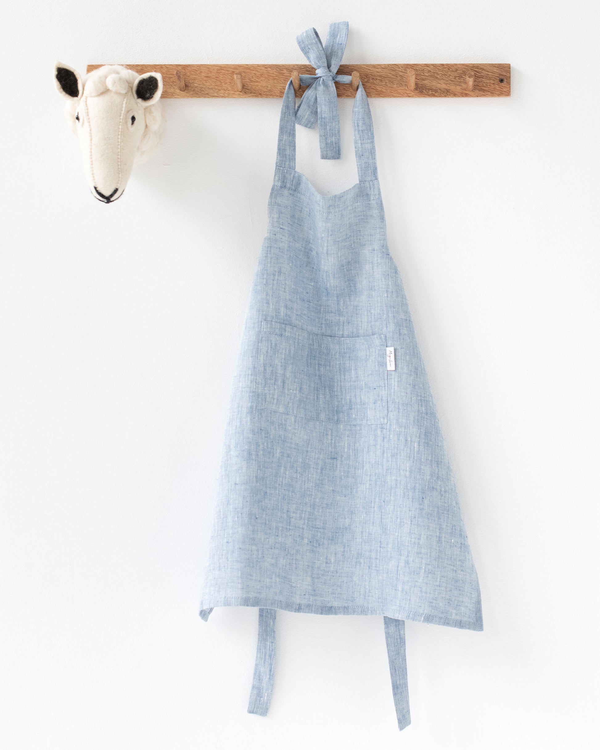 Linen apron for kids in Blue melange - MagicLinen