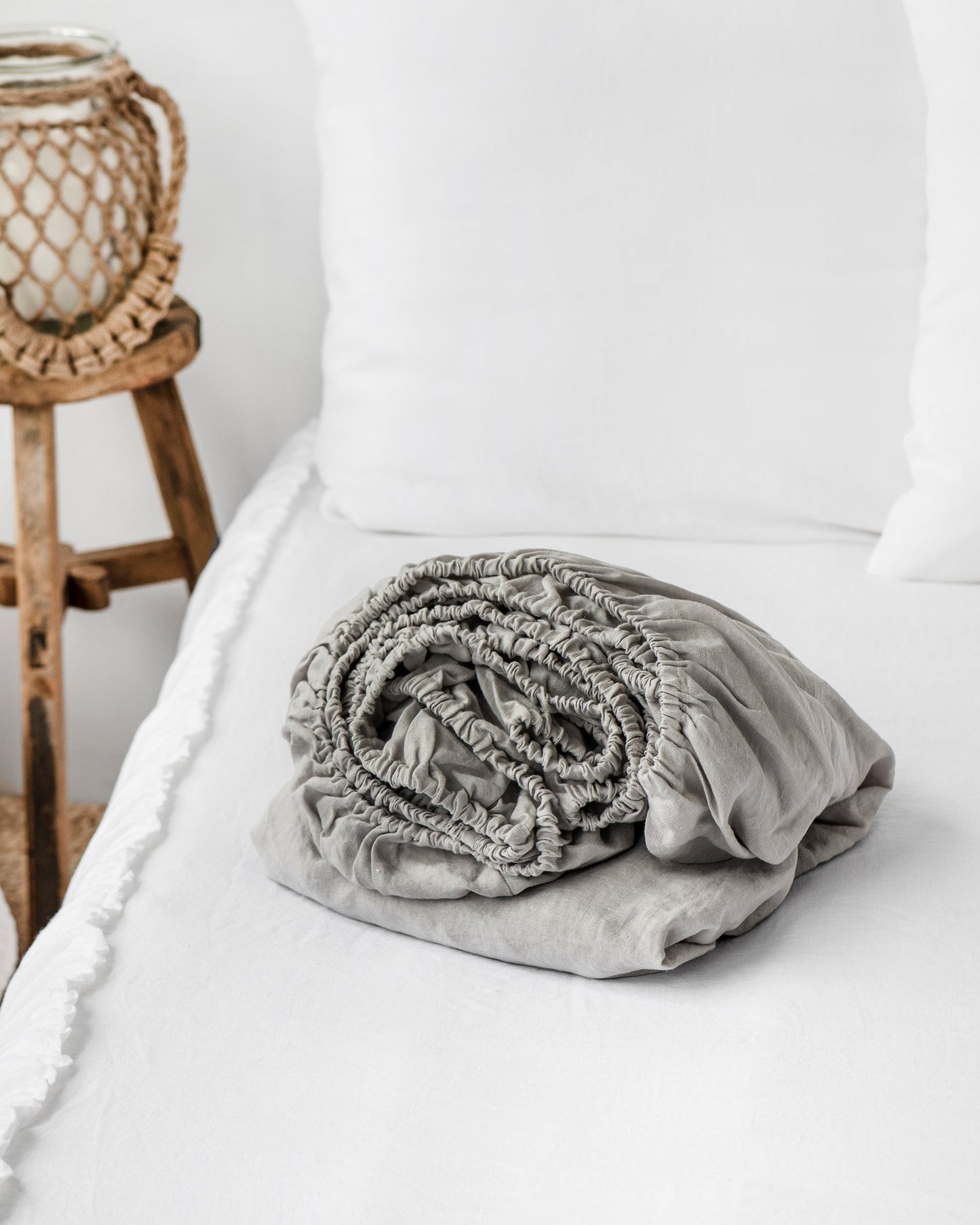 Custom size Light gray linen fitted sheet - MagicLinen