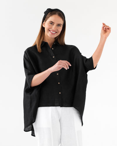 Lightweight linen shirt HANA in black - MagicLinen