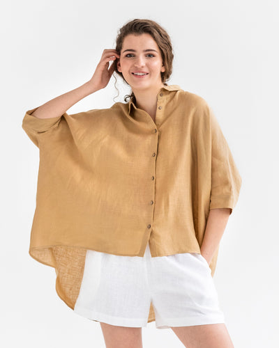 Lightweight linen shirt HANA in sandy beige - MagicLinen