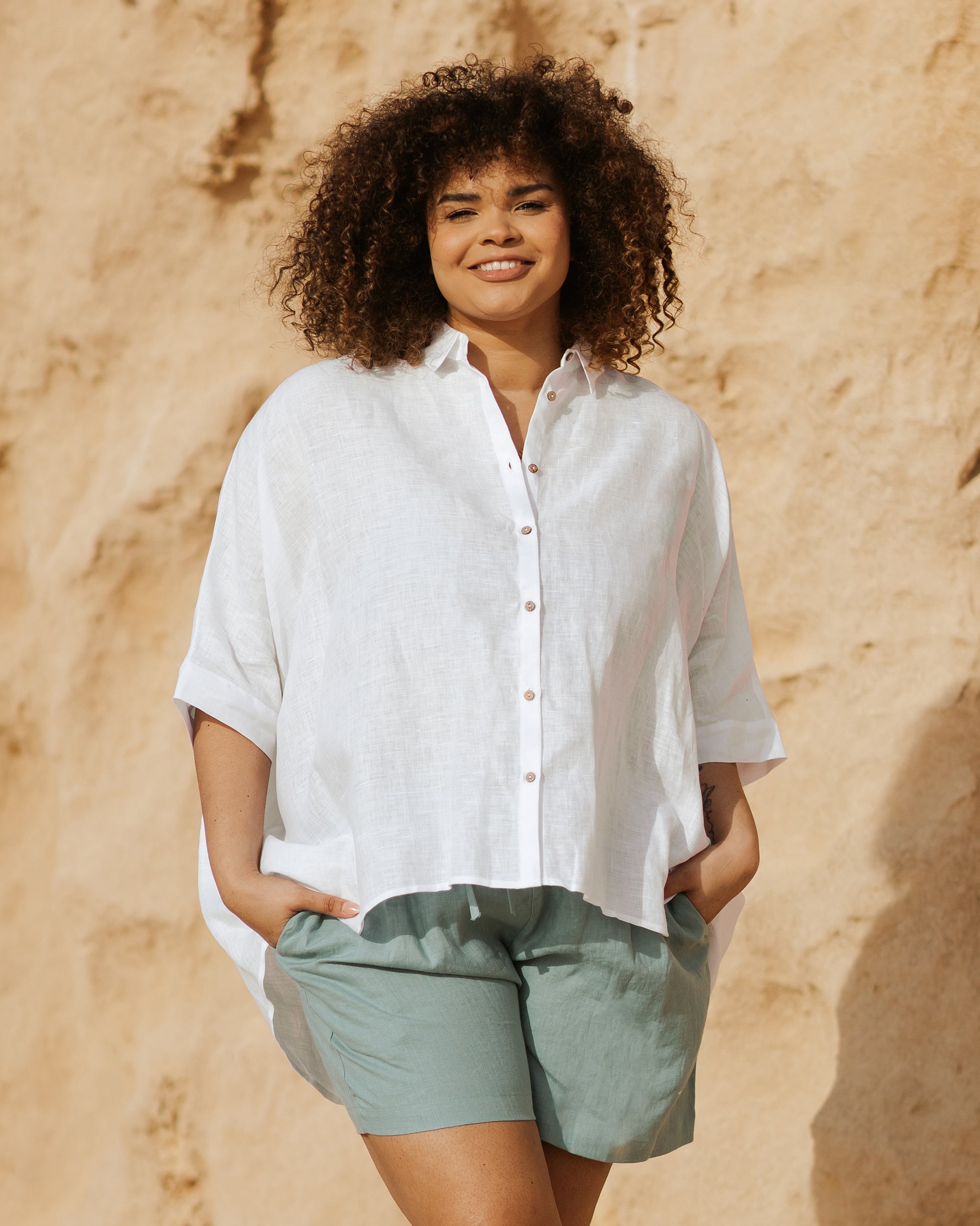 White linen 2025 shirt plus size