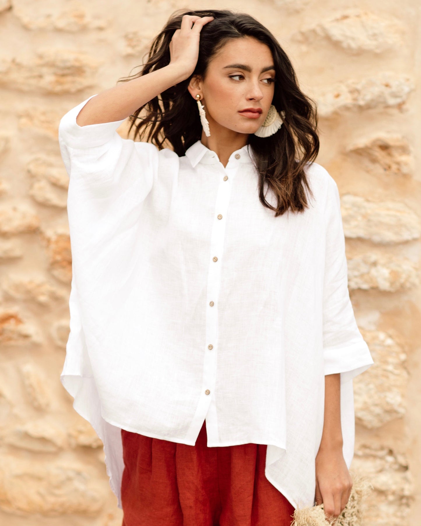Lightweight linen shirt HANA in white - MagicLinen